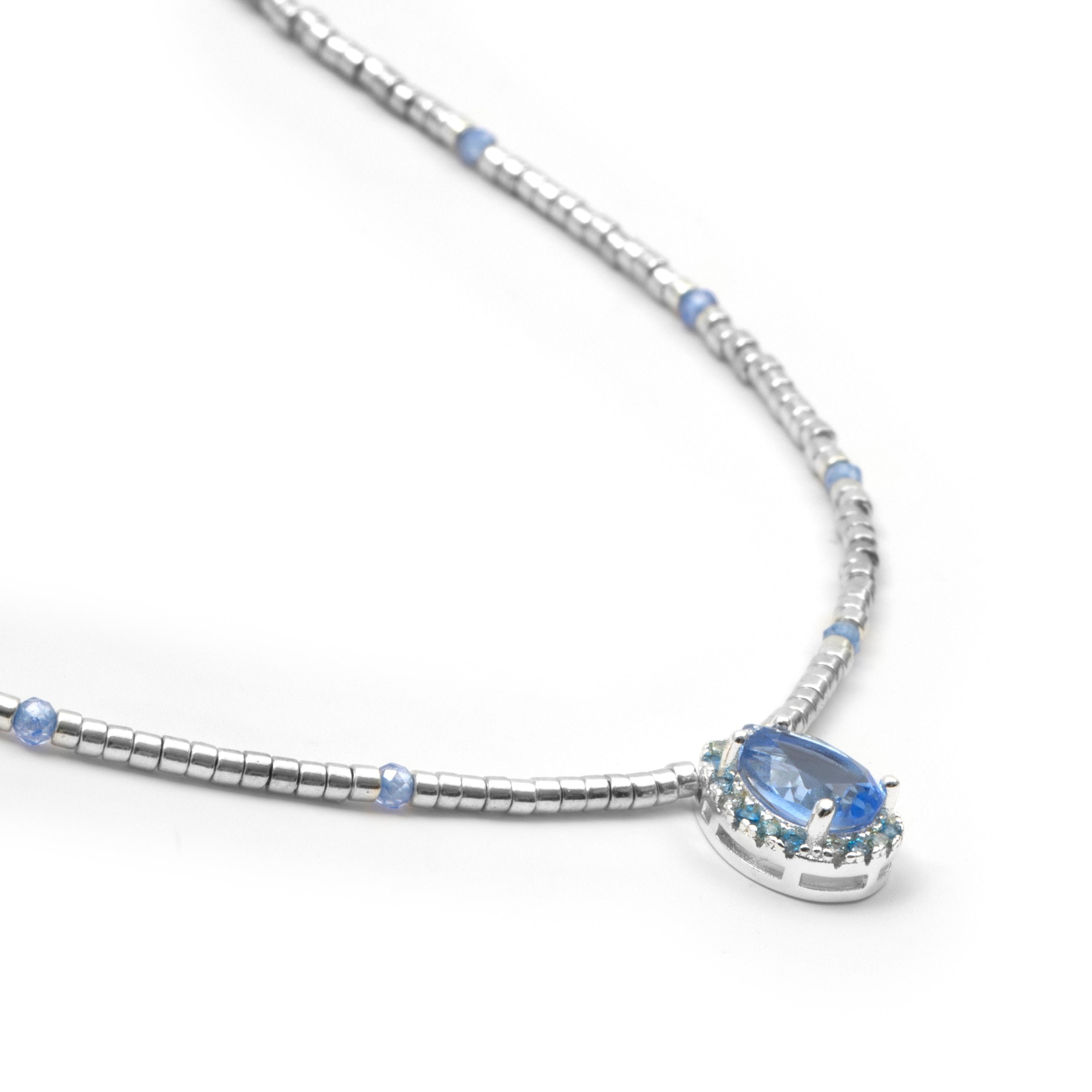 925 Sterling Silver and Hydrothermal Blue Topaz Quartz rhodium plated necklace - Simder