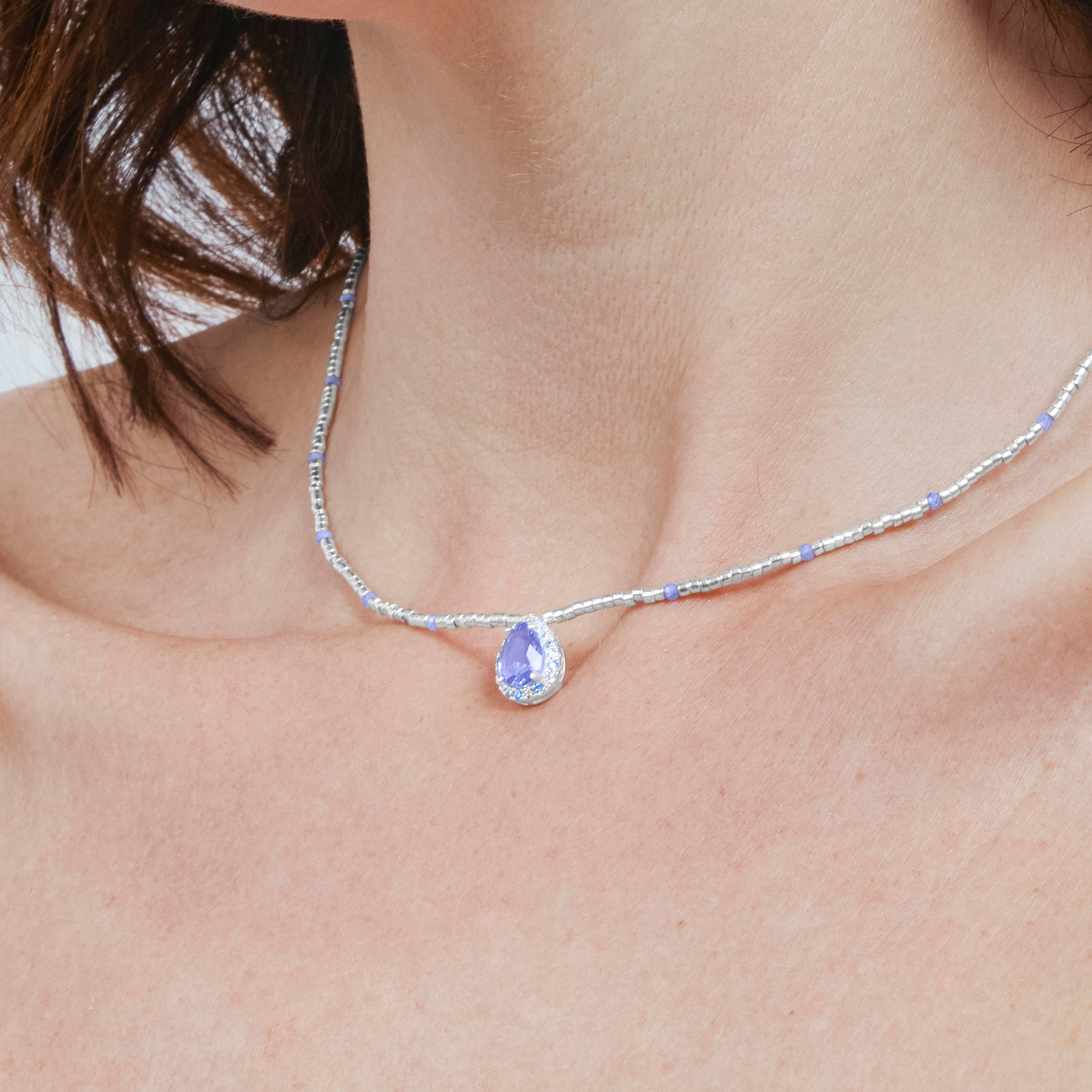 925 Sterling Silver and Hydrothermal Blue Topaz Quartz rhodium plated necklace - Simder