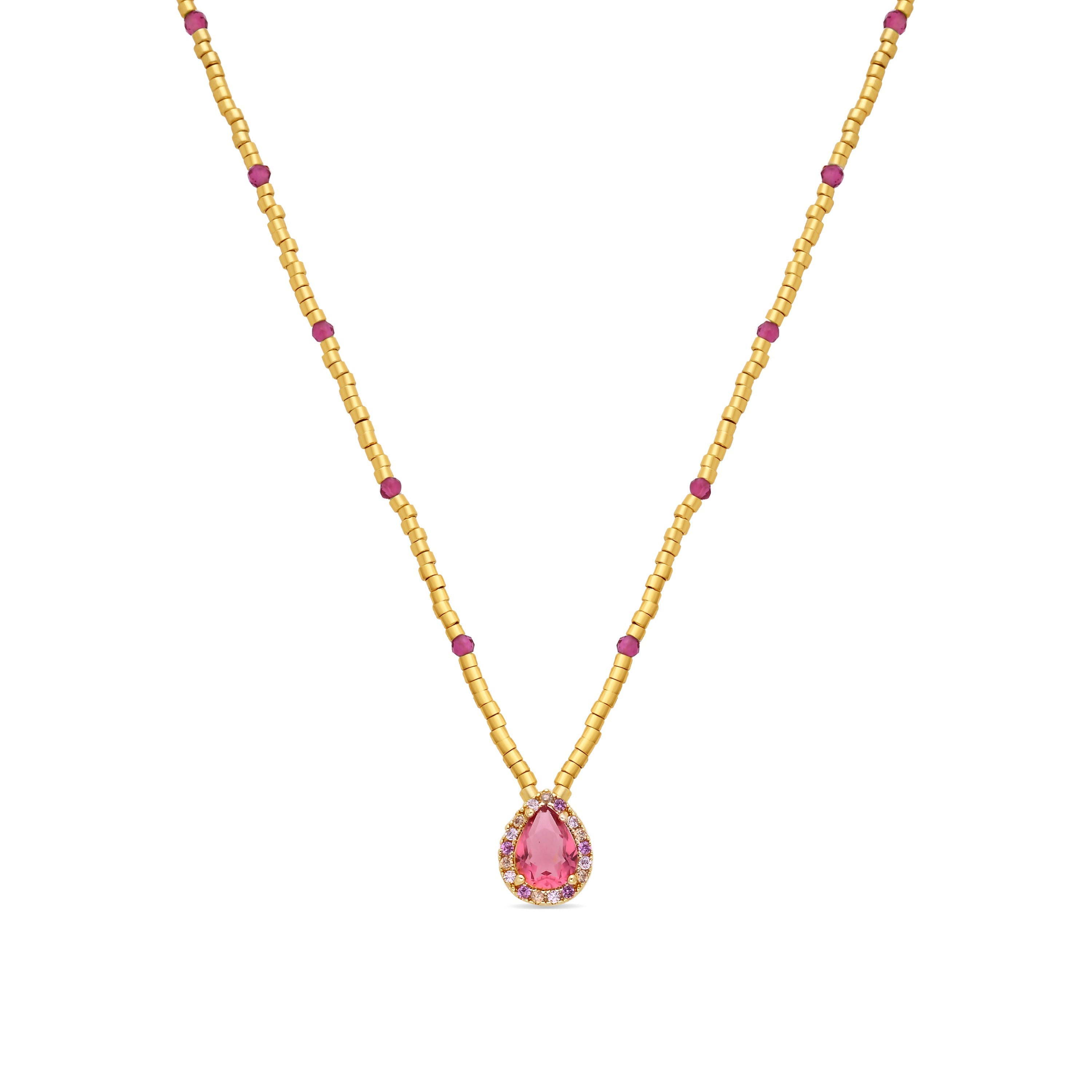 925 Sterling Silver and Hydrothermal Rose Quartz necklace with 18k yellow gold finish - Simder