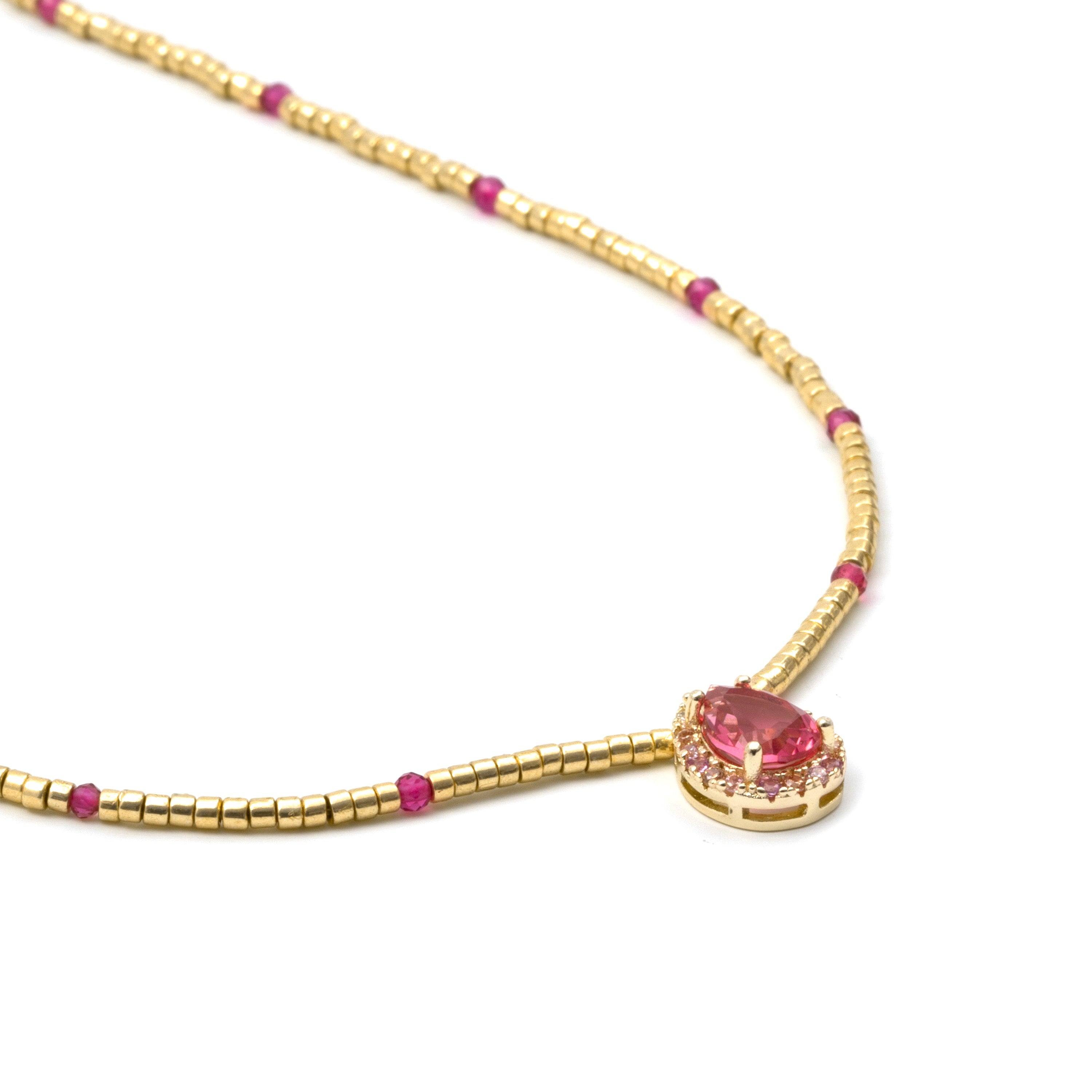 925 Sterling Silver and Hydrothermal Rose Quartz necklace with 18k yellow gold finish - Simder