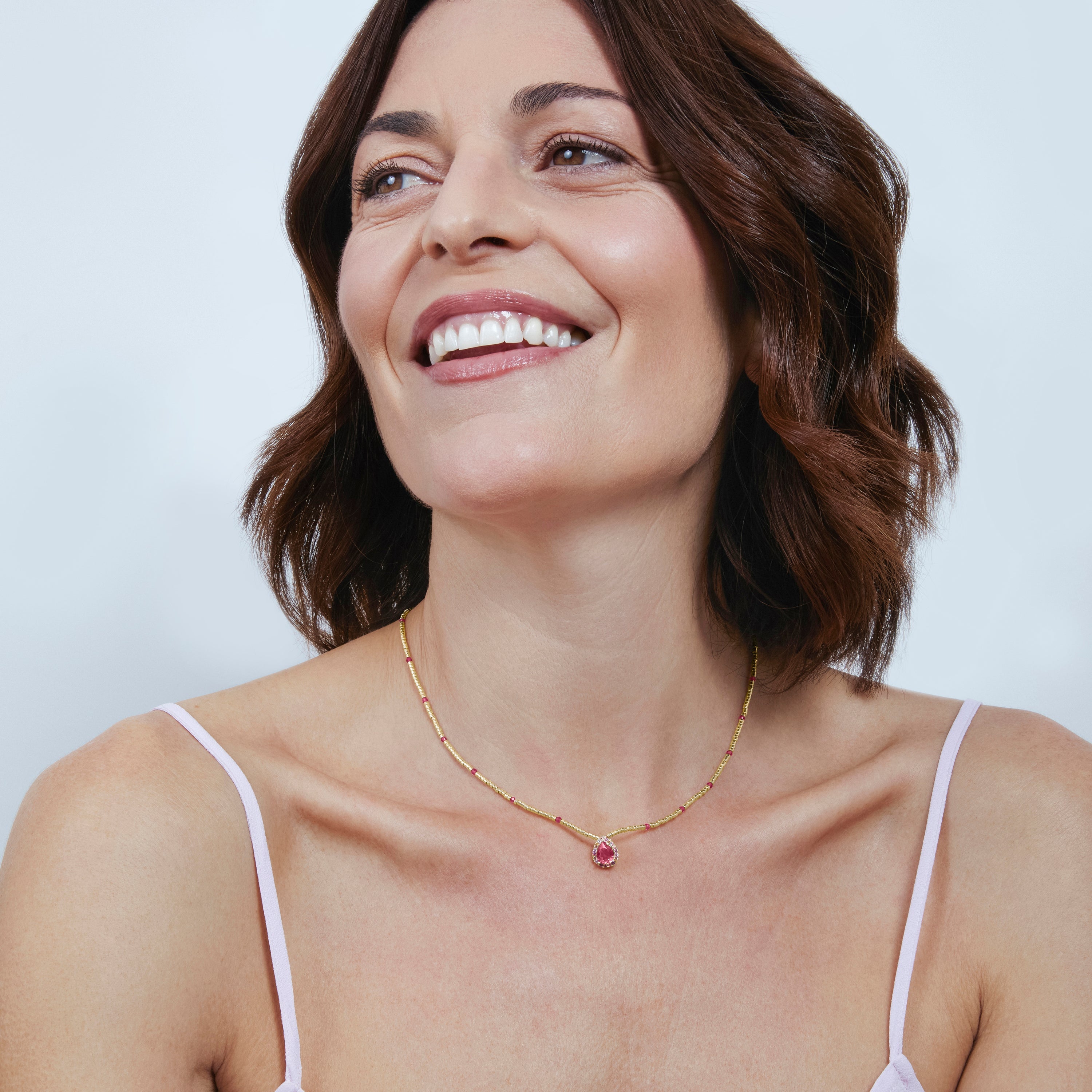 925 Sterling Silver and Hydrothermal Rose Quartz necklace with 18k yellow gold finish - Simder