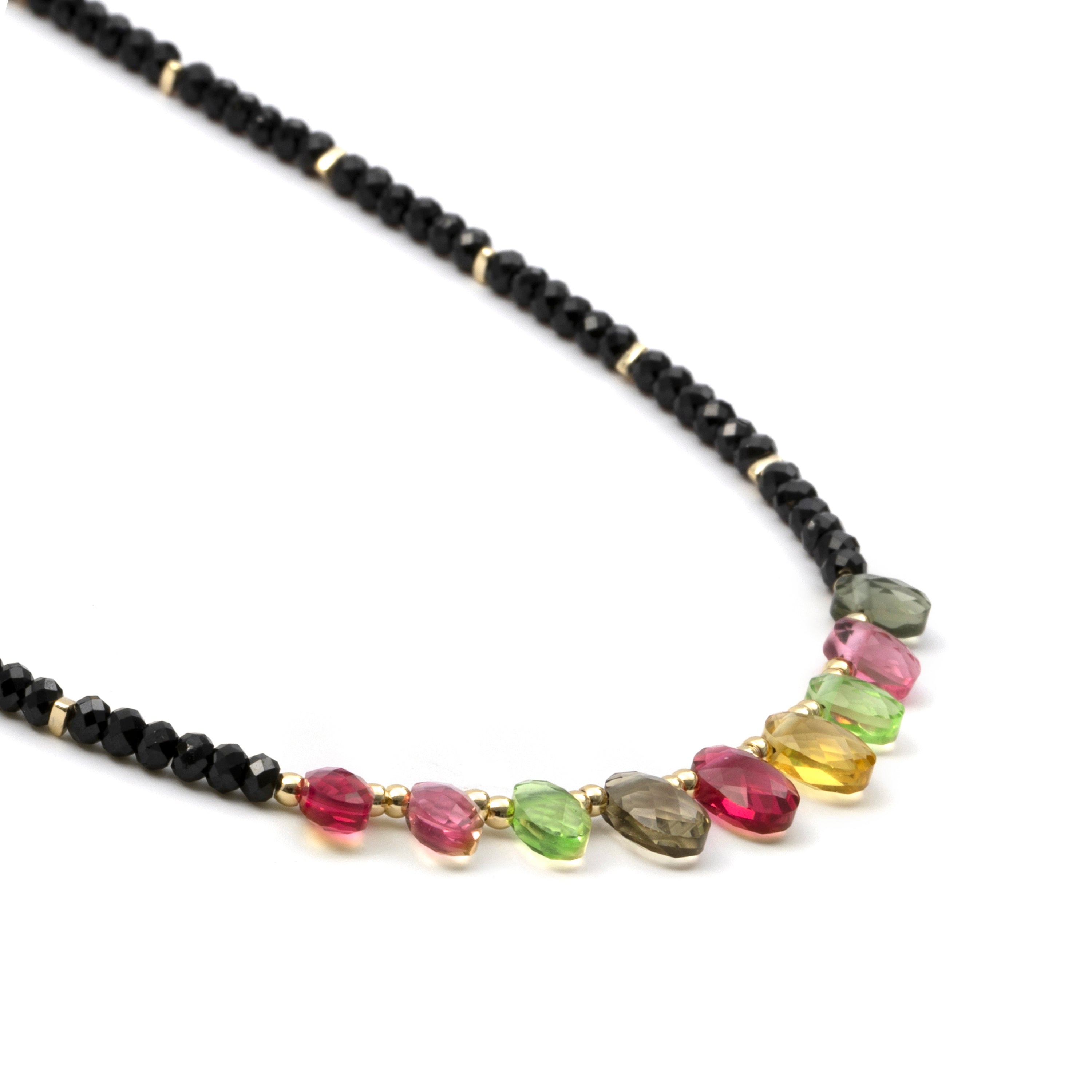 925 Sterling Silver and Multicolor Tourmaline Necklace with 18k Yellow Gold Finish - Renzah