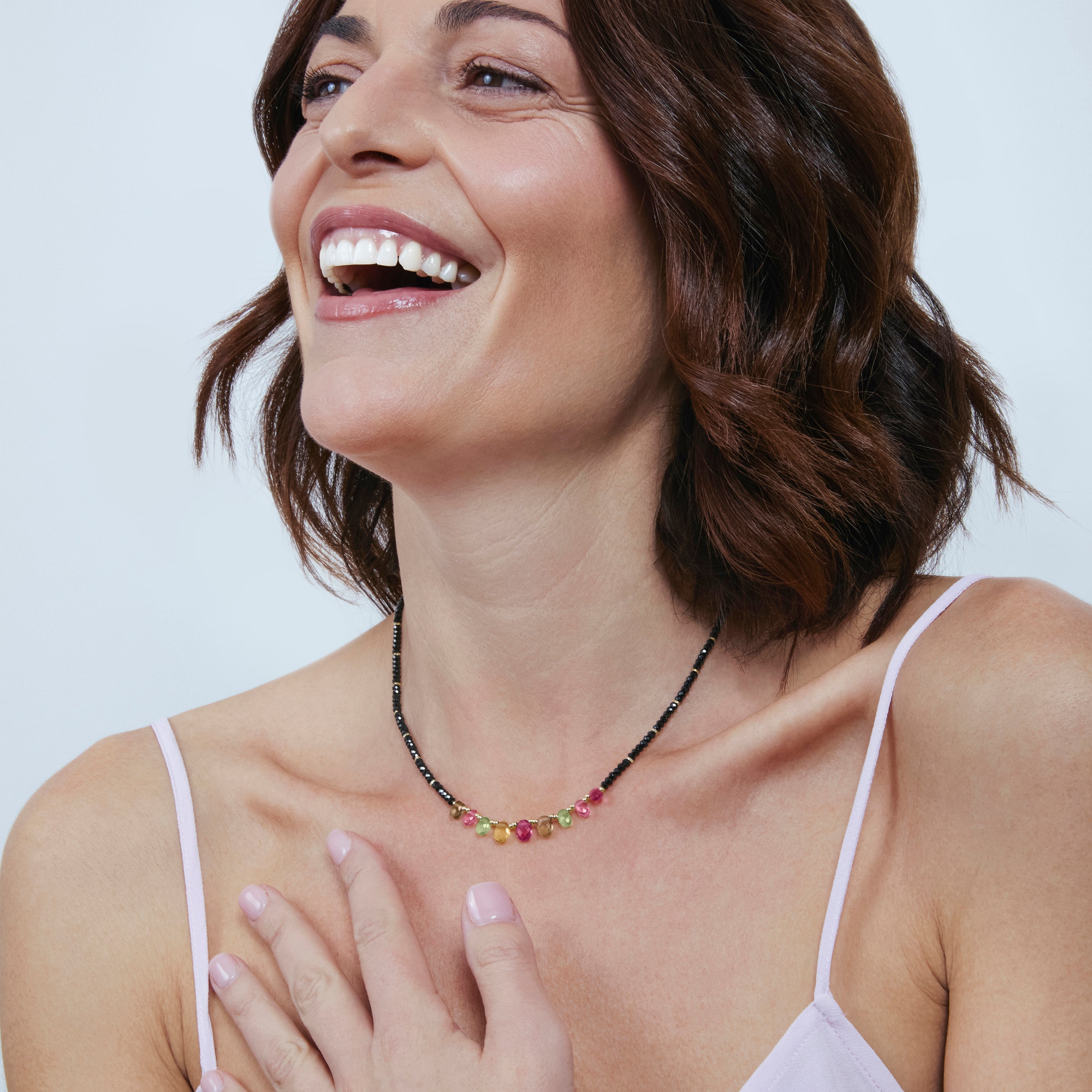 925 Sterling Silver and Multicolor Tourmaline Necklace with 18k Yellow Gold Finish - Renzah