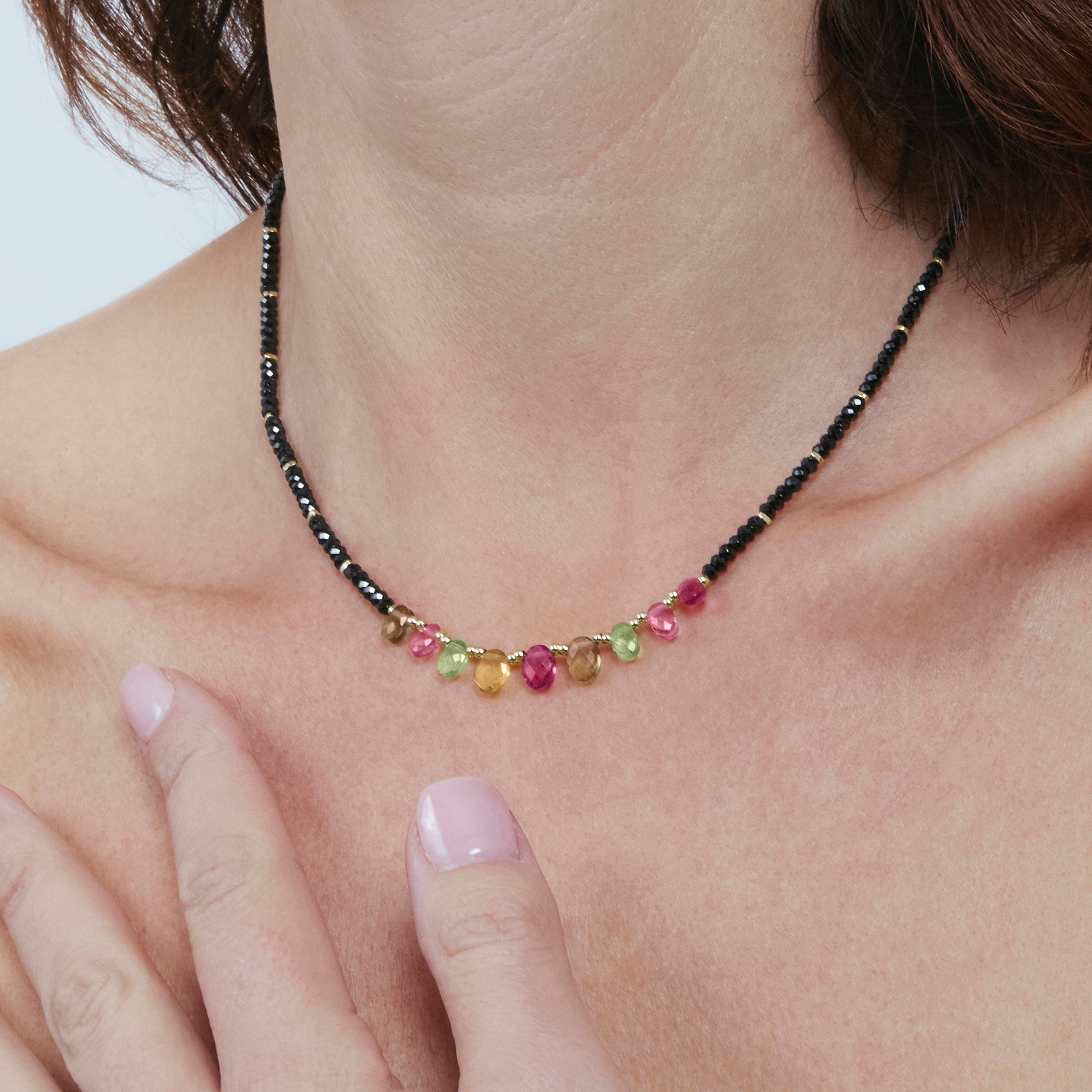 925 Sterling Silver and Multicolor Tourmaline Necklace with 18k Yellow Gold Finish - Renzah