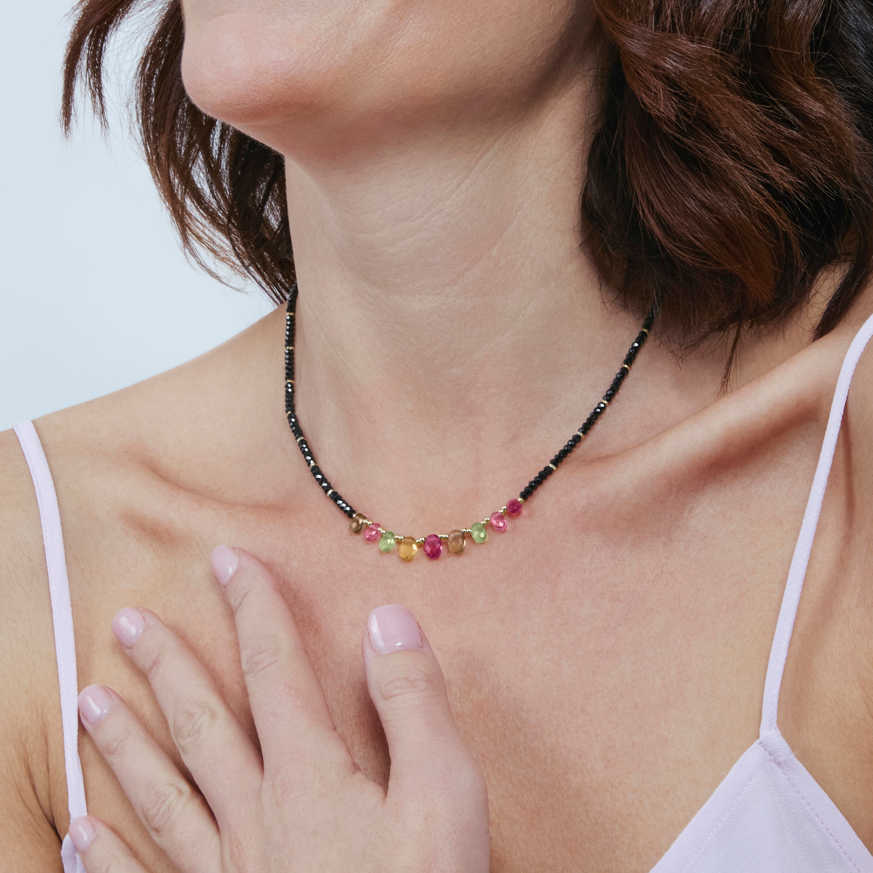 925 Sterling Silver and Multicolor Tourmaline Necklace with 18k Yellow Gold Finish - Renzah