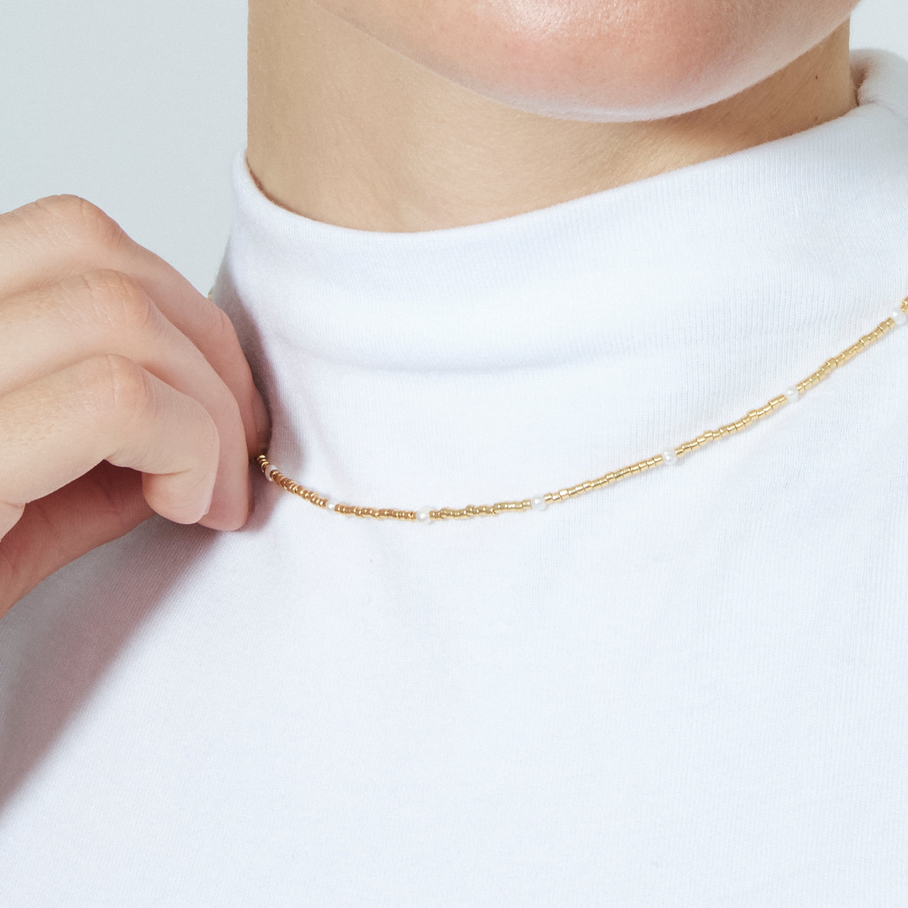 925 Sterling Silver Necklace with White Lacquer and 18k Yellow Gold Finish - Altow