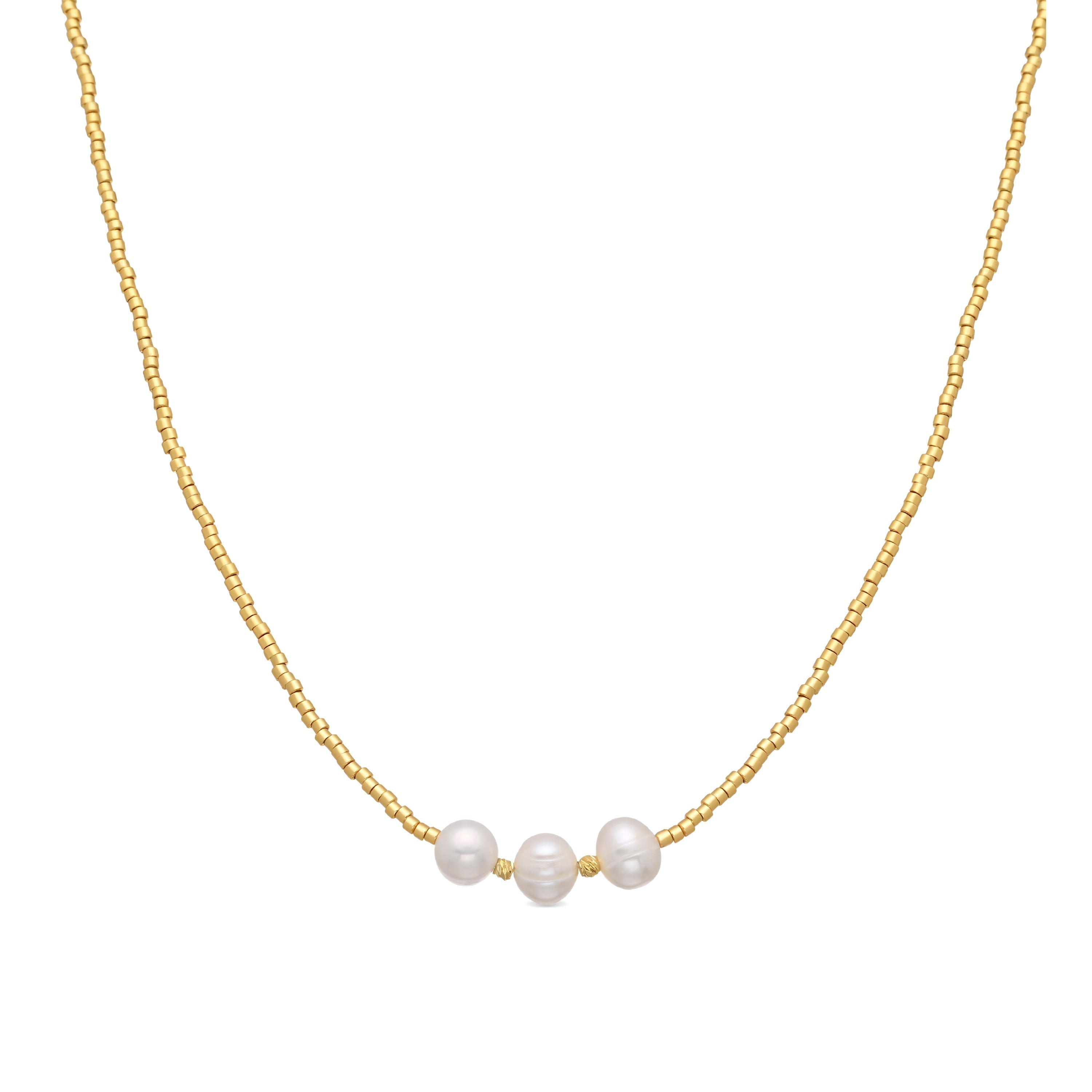 Sterling Silver 925 and White Pearl Necklace with 18k Yellow Gold Finish - Oschu