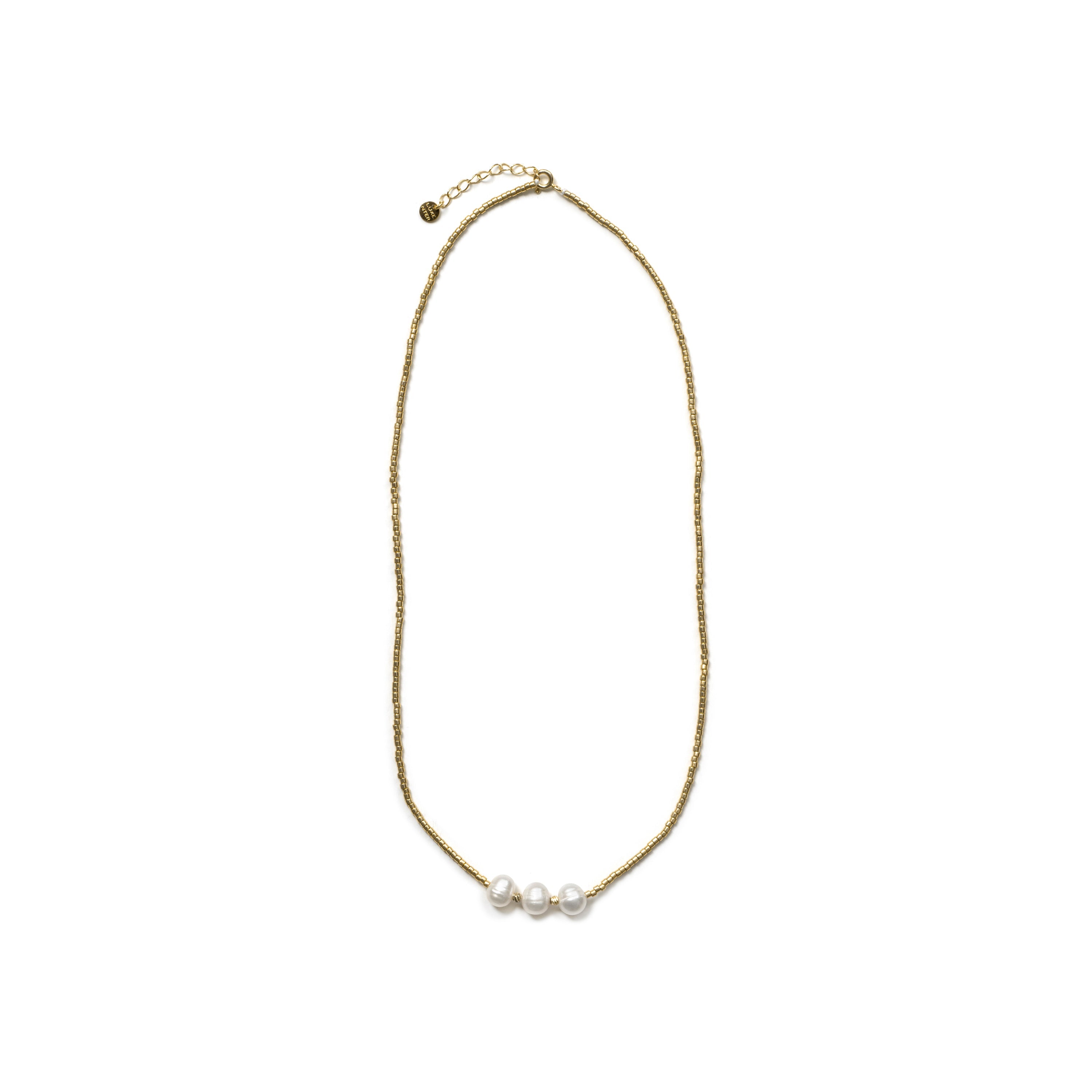 Sterling Silver 925 and White Pearl Necklace with 18k Yellow Gold Finish - Oschu
