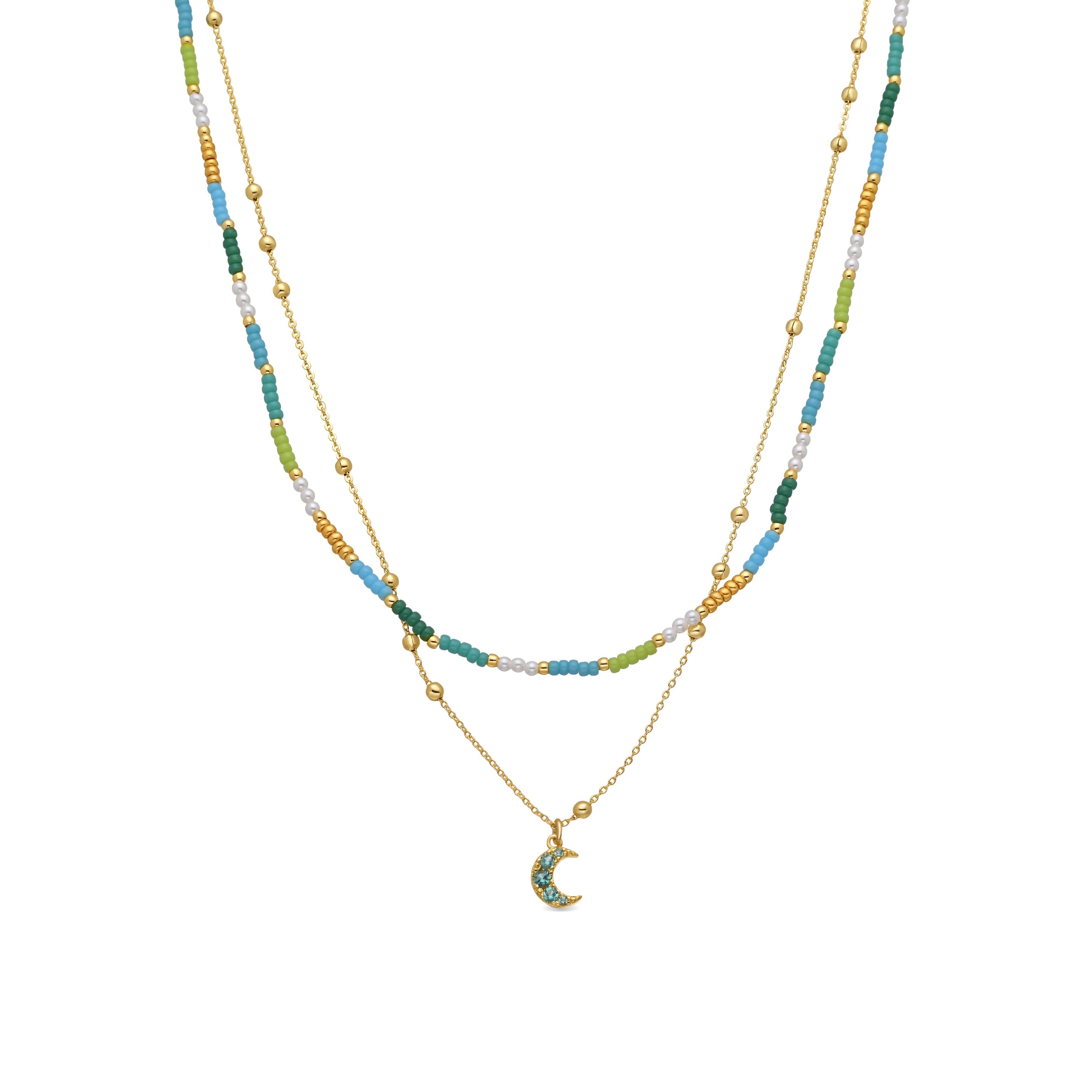 925 Sterling Silver and Green Crystal Necklace finished in 18k yellow gold - Likil