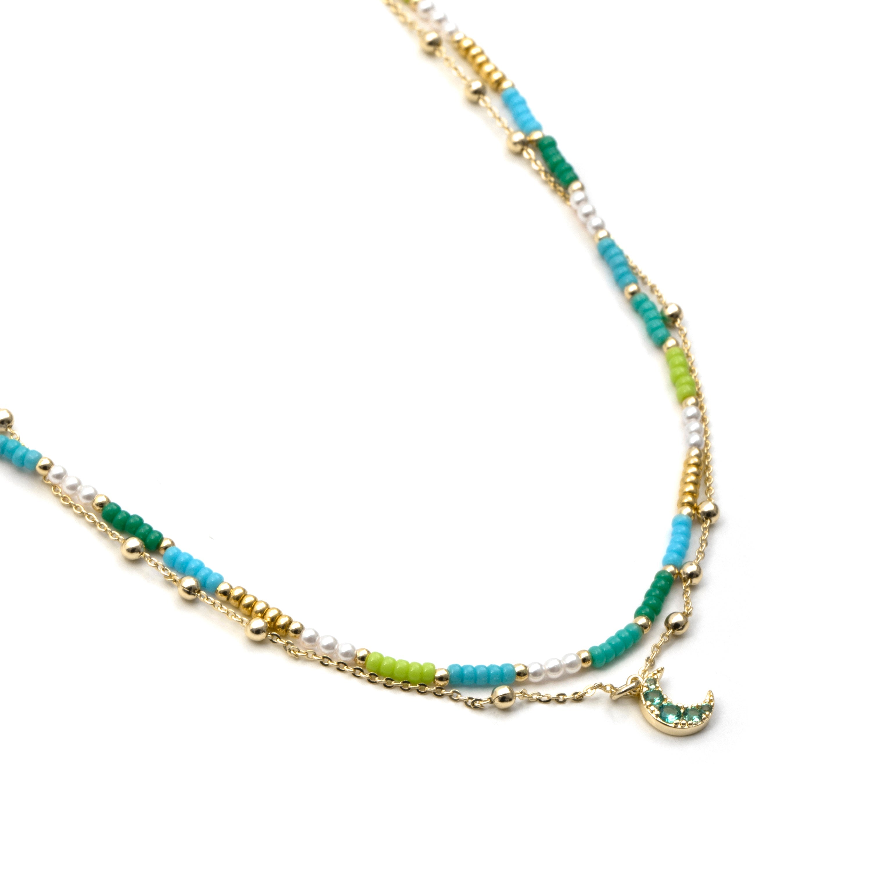 925 Sterling Silver and Green Crystal Necklace finished in 18k yellow gold - Likil