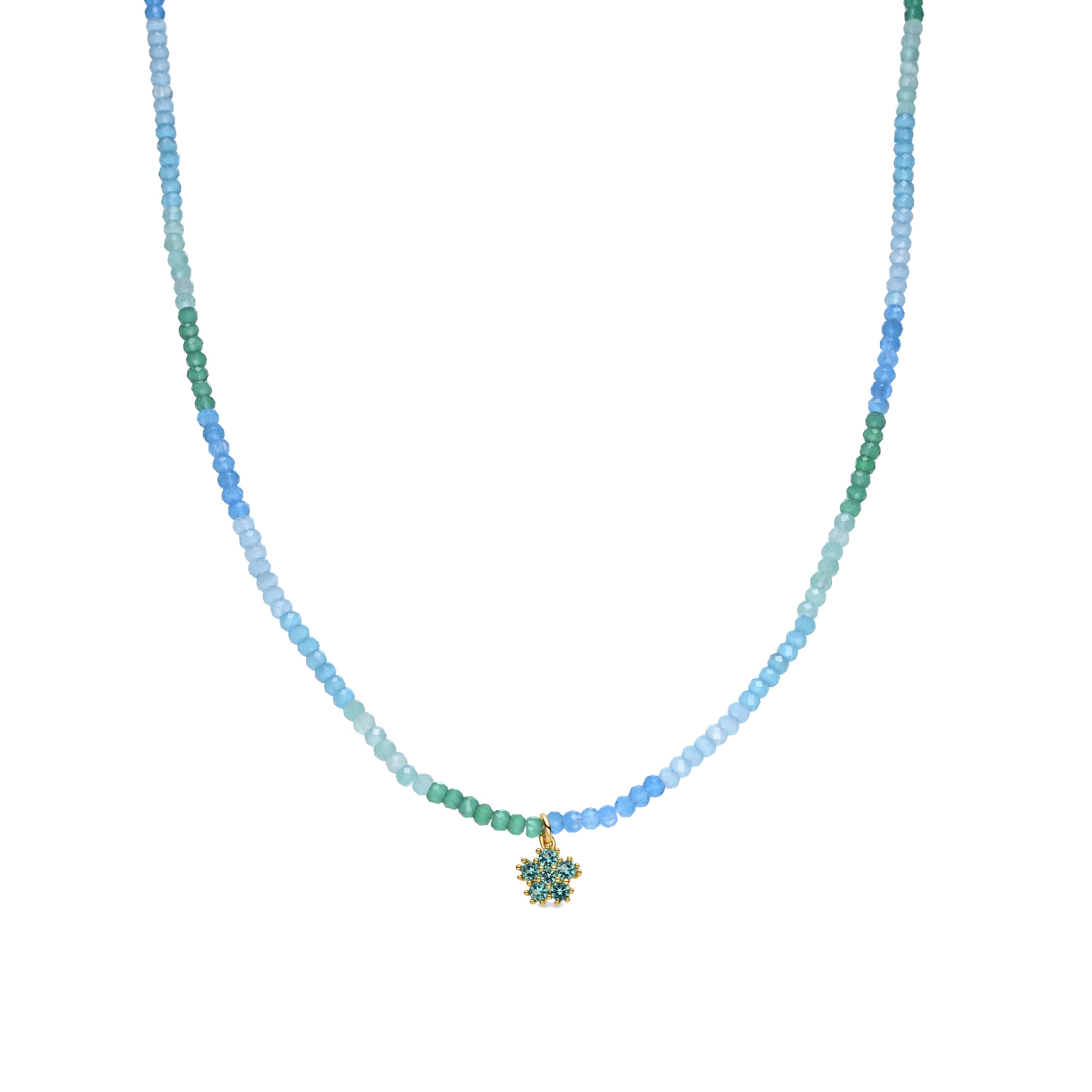 Collar de Plata de Ley 925 y Circonita Aguamarina acabado en oro amarillo de 18k - Saino