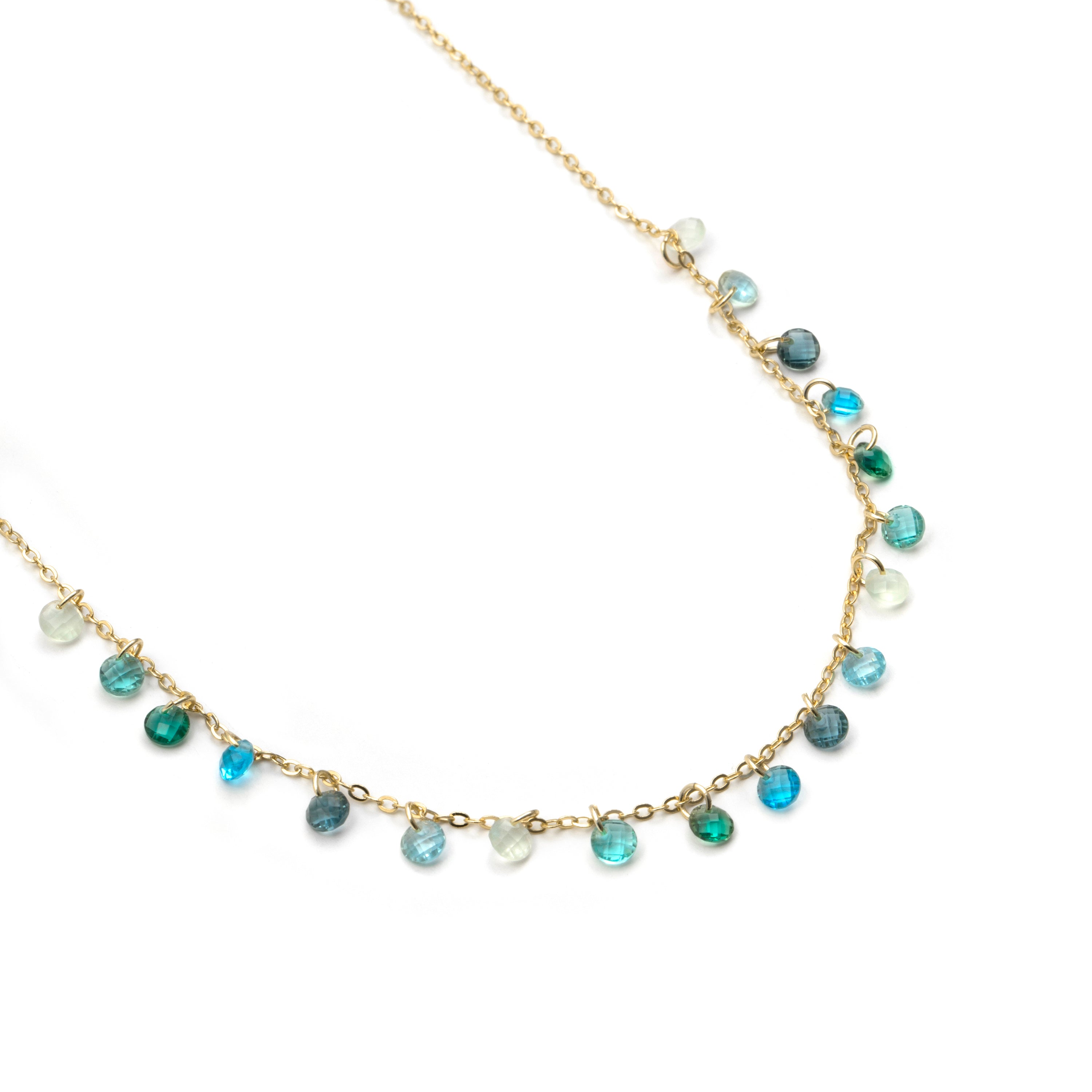 925 Sterling Silver Multicolor Zircon Necklace with 18k Yellow Gold Finish - Dorala