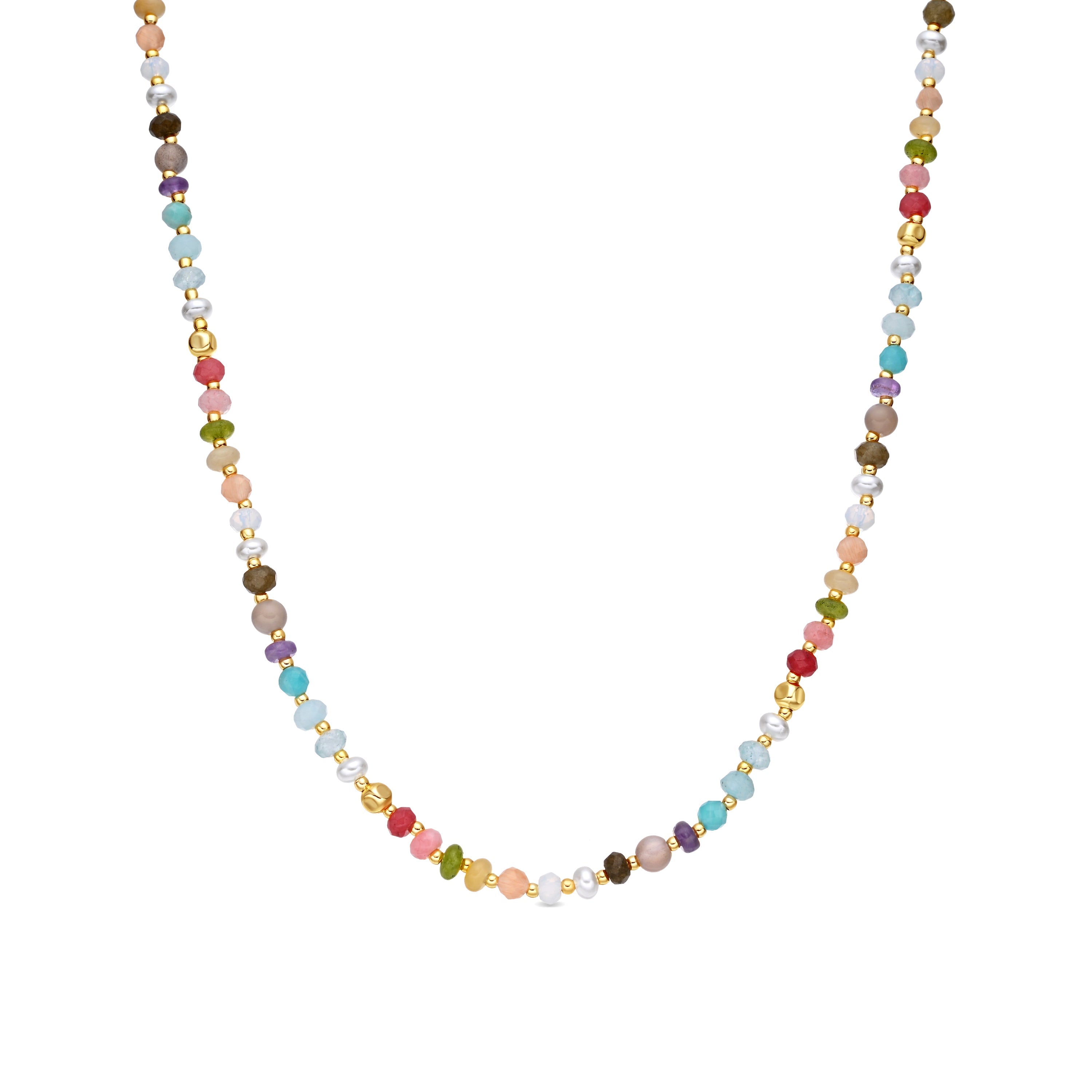 925 Sterling Silver and Multicolor Natural Stone Necklace with 18k Yellow Gold Finish - Abdas