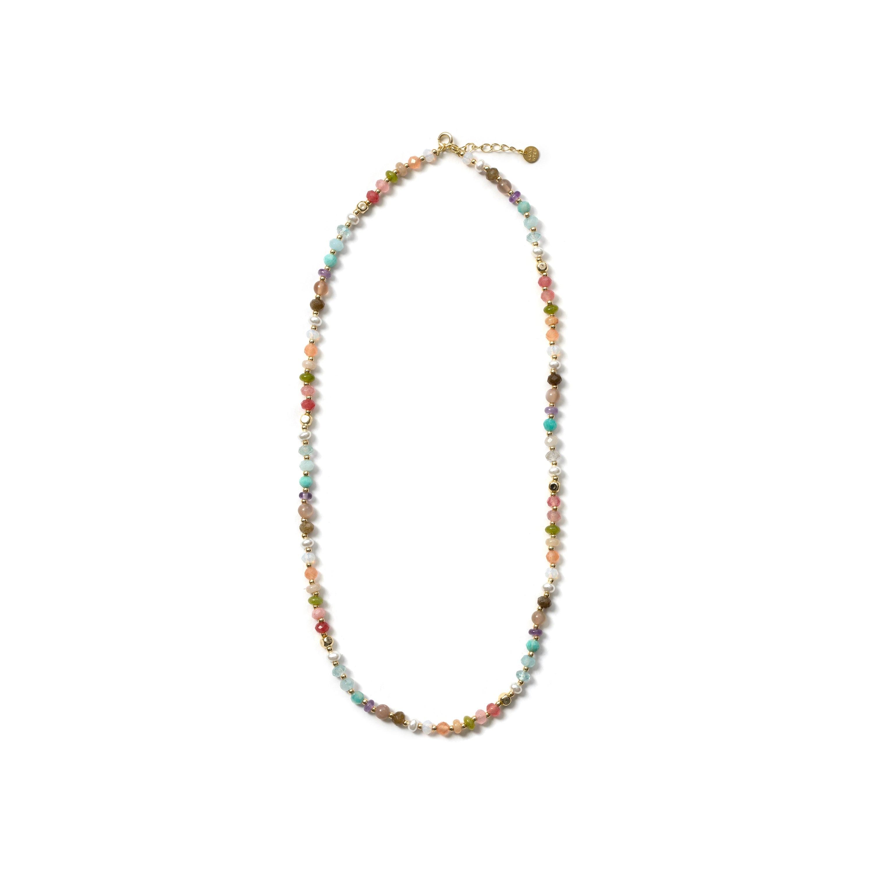 925 Sterling Silver and Multicolor Natural Stone Necklace with 18k Yellow Gold Finish - Abdas
