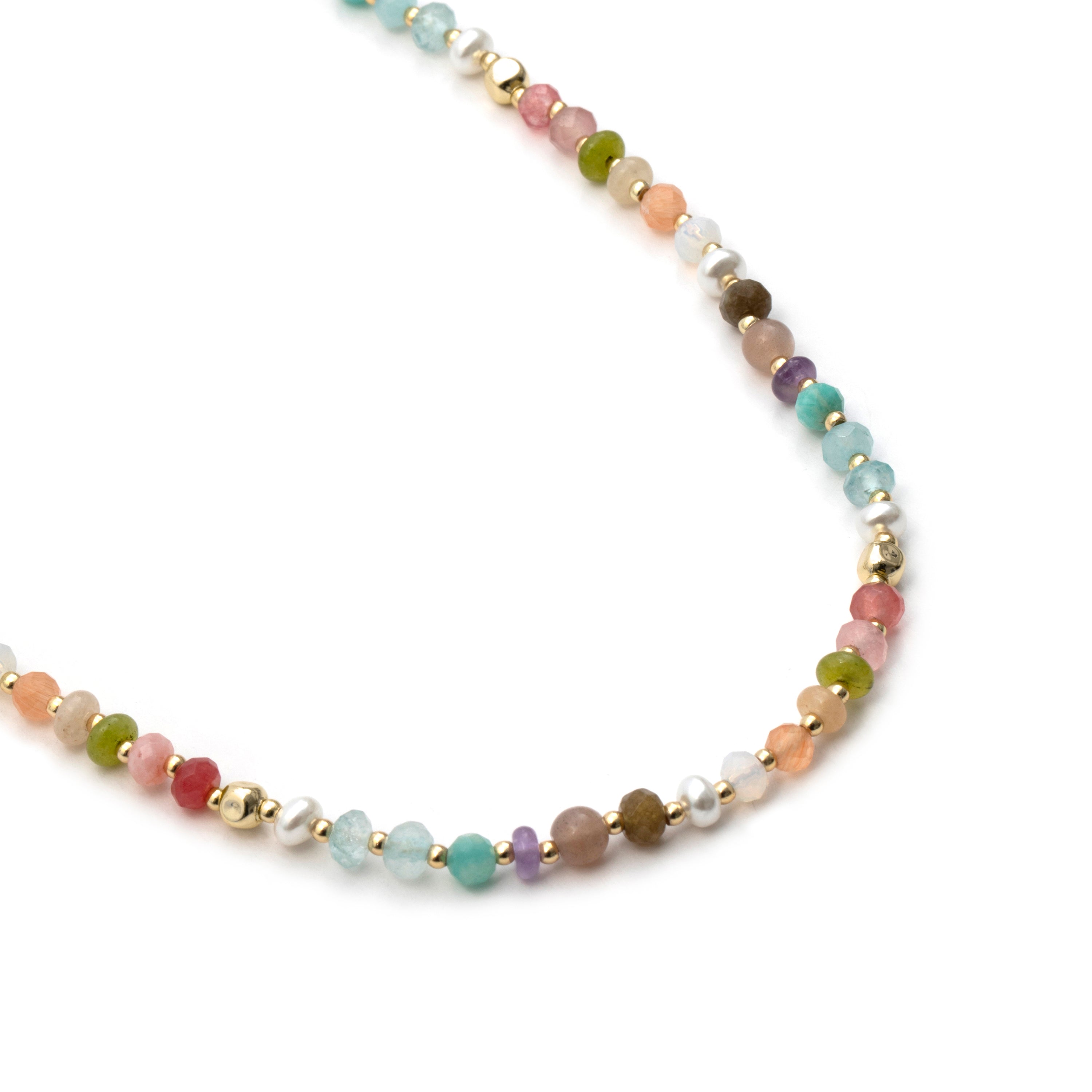 925 Sterling Silver and Multicolor Natural Stone Necklace with 18k Yellow Gold Finish - Abdas