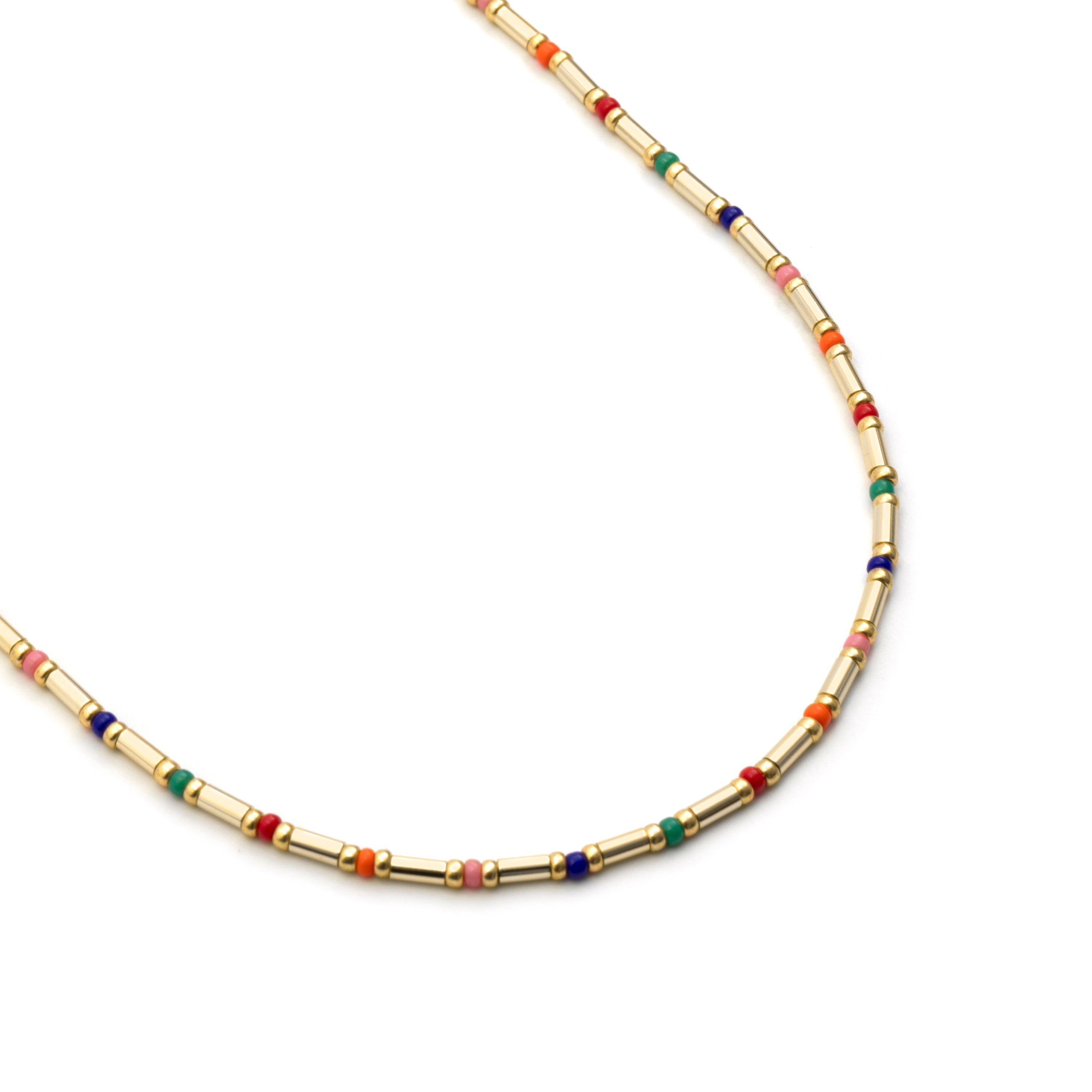 925 Sterling Silver and Multicolor Crystal Necklace with 18k Yellow Gold Finish - Sharawi