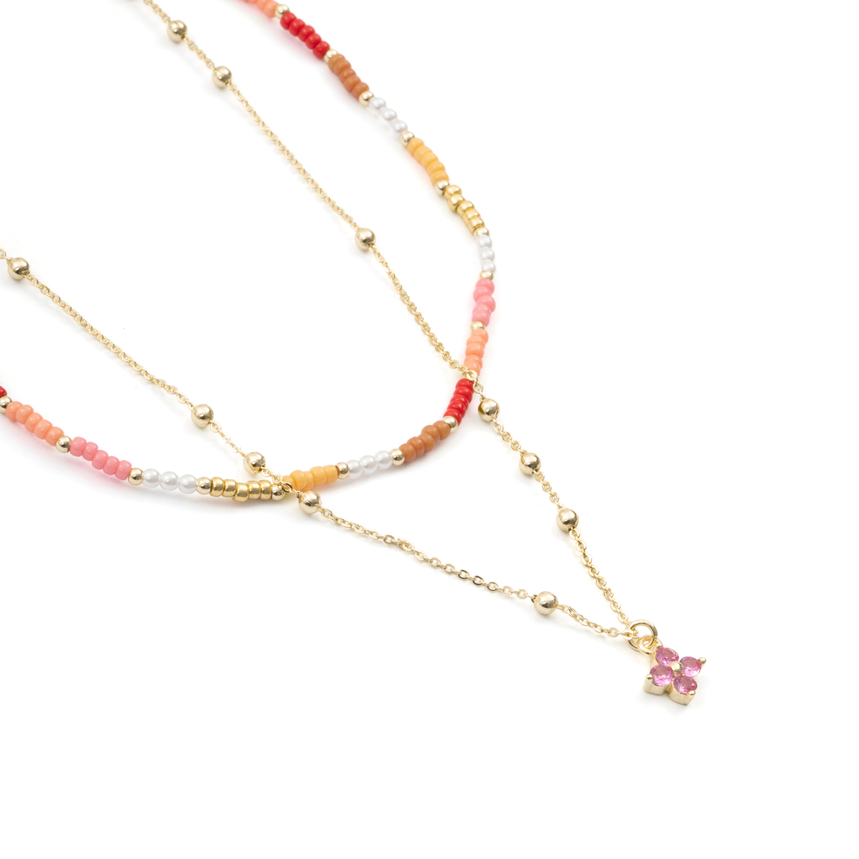 Collar de Plata de Ley 925 y Cristal Multicolor acabado en oro amarillo de 18k - Oru