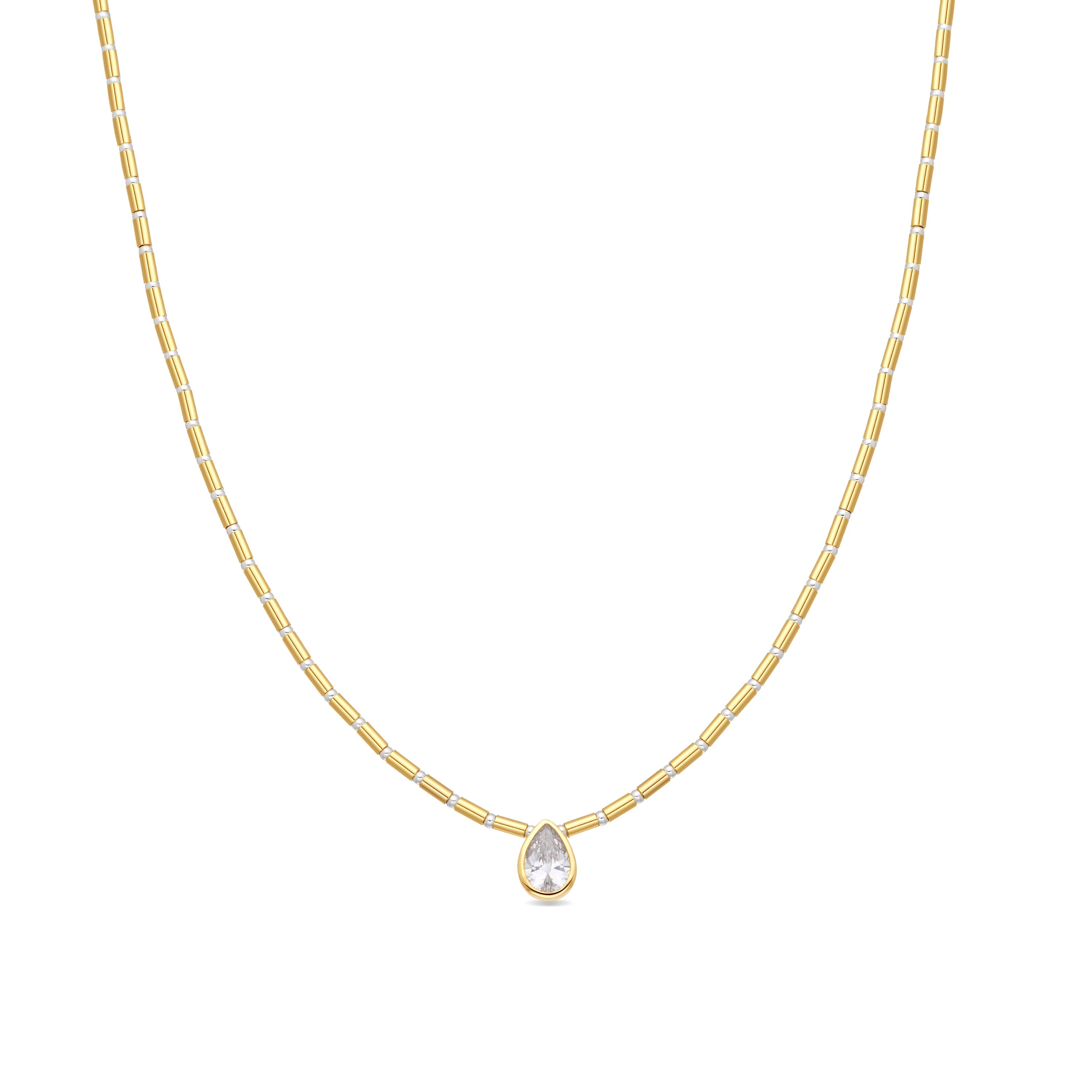Sterling Silver 925 and Brilliant Zircon Necklace finished in 18k Yellow Gold - Gusva