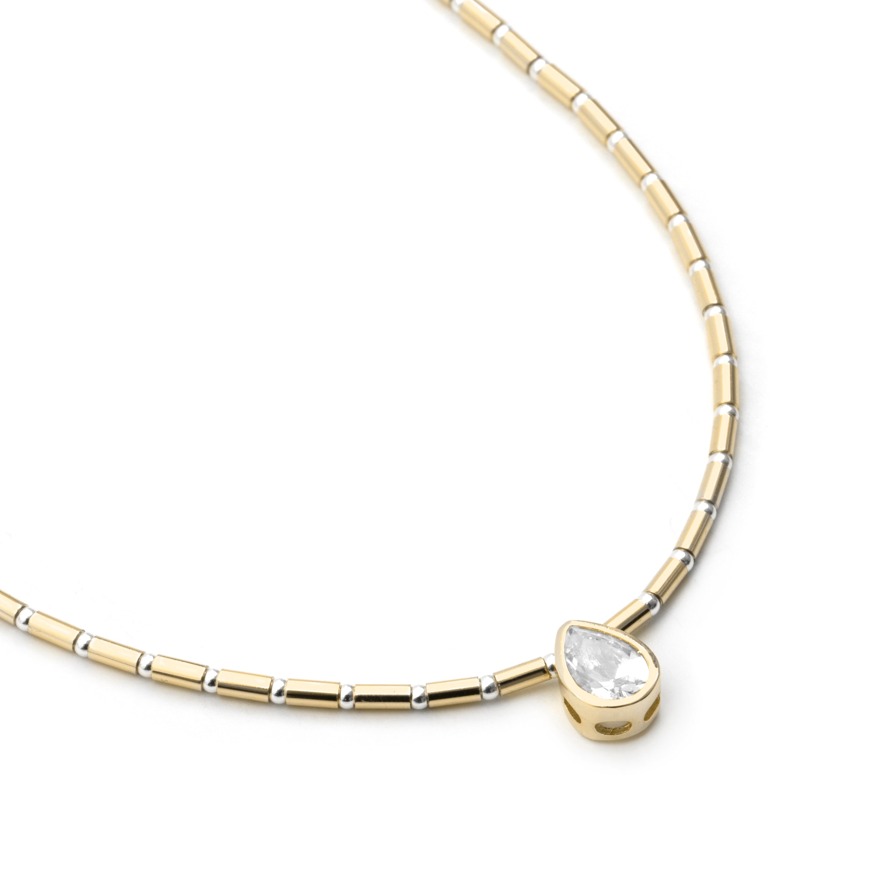 Sterling Silver 925 and Brilliant Zircon Necklace finished in 18k Yellow Gold - Gusva