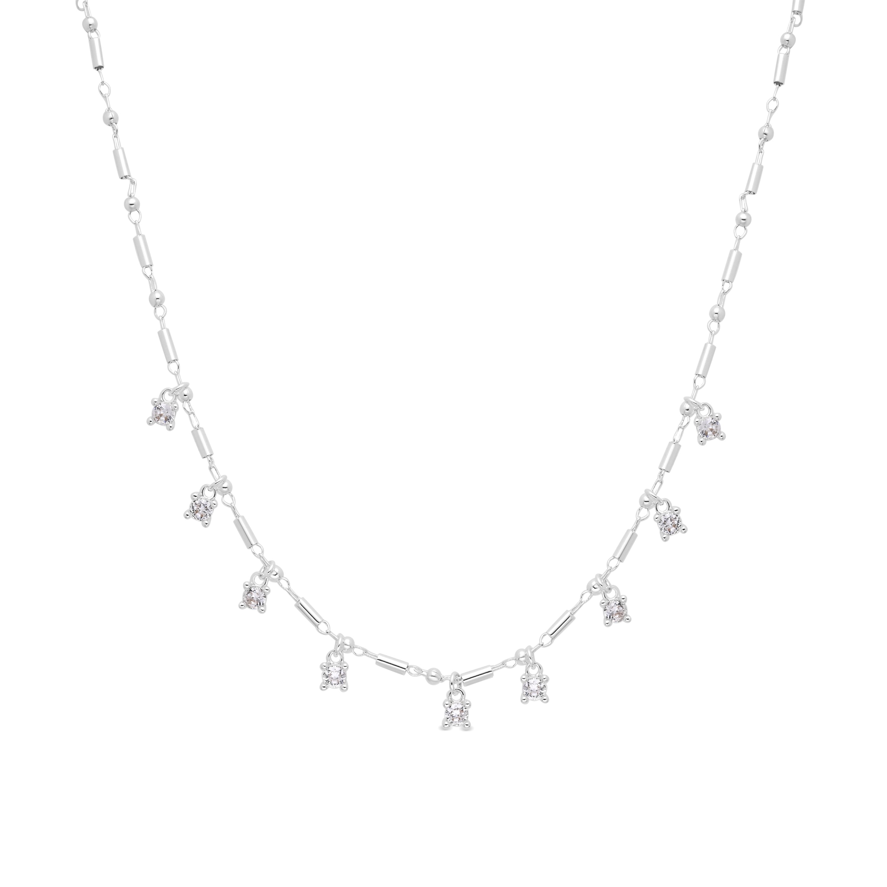 925 Sterling Silver and Brilliant Zircon Necklace with Rhodium Finish - Parkli