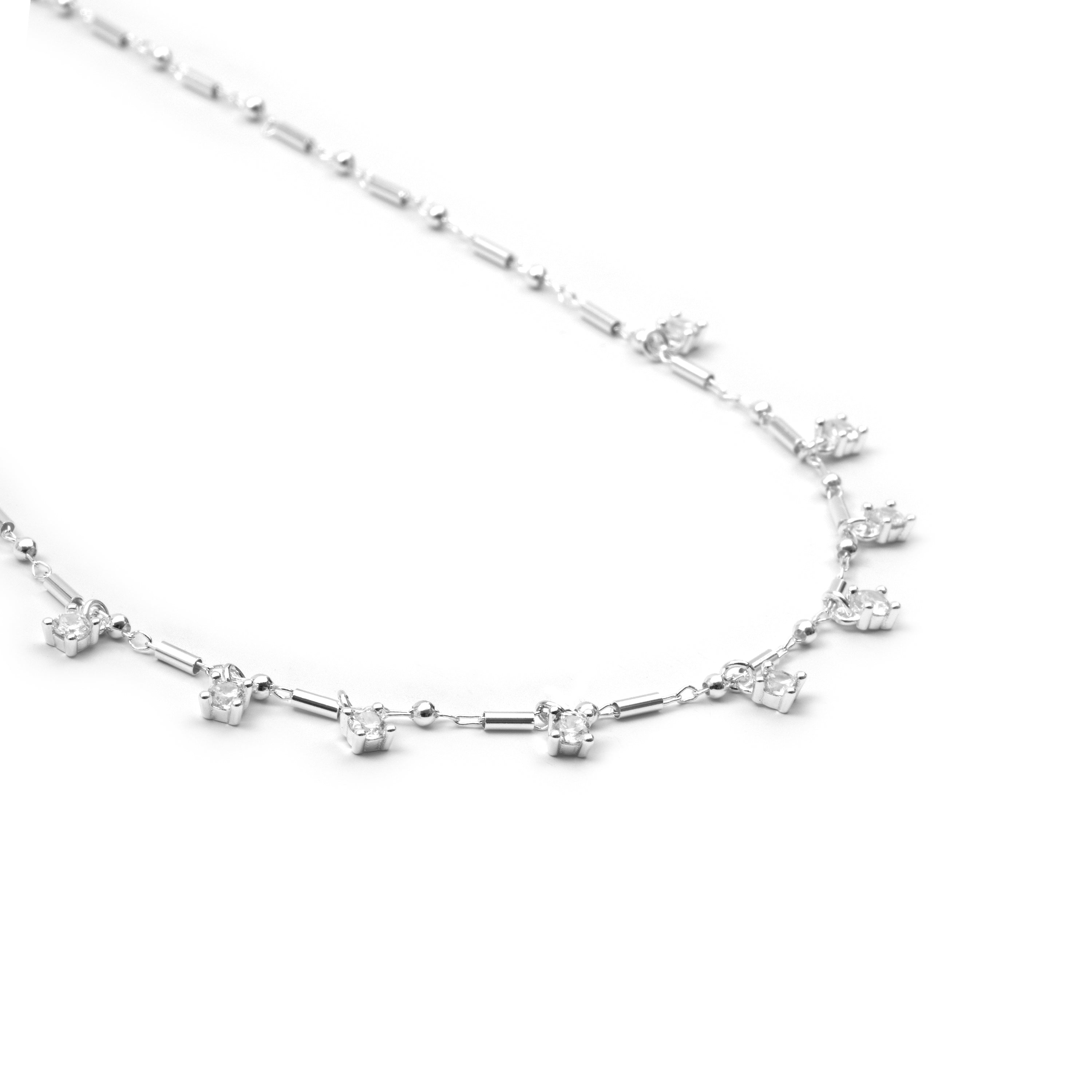 925 Sterling Silver and Brilliant Zircon Necklace with Rhodium Finish - Parkli