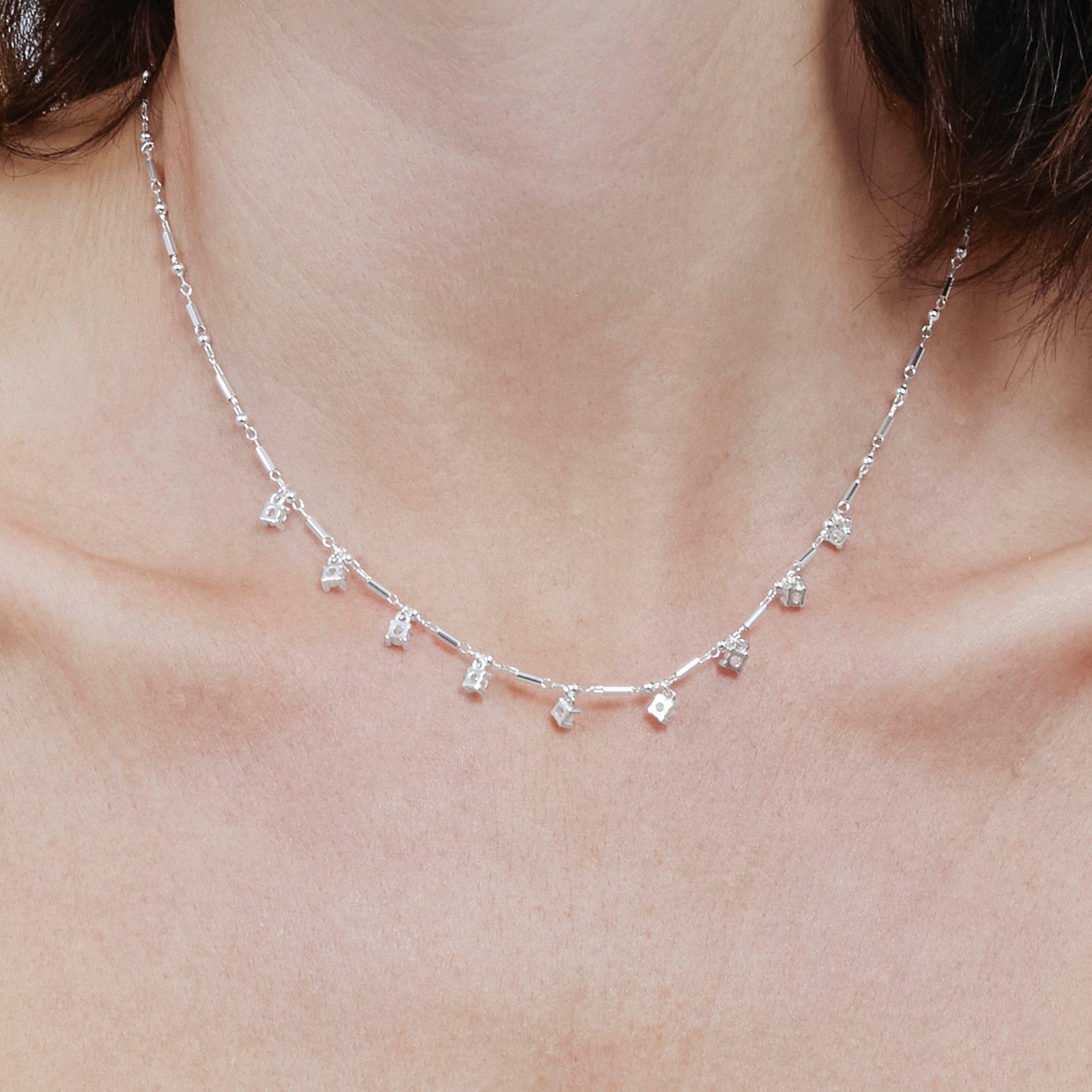925 Sterling Silver and Brilliant Zircon Necklace with Rhodium Finish - Parkli