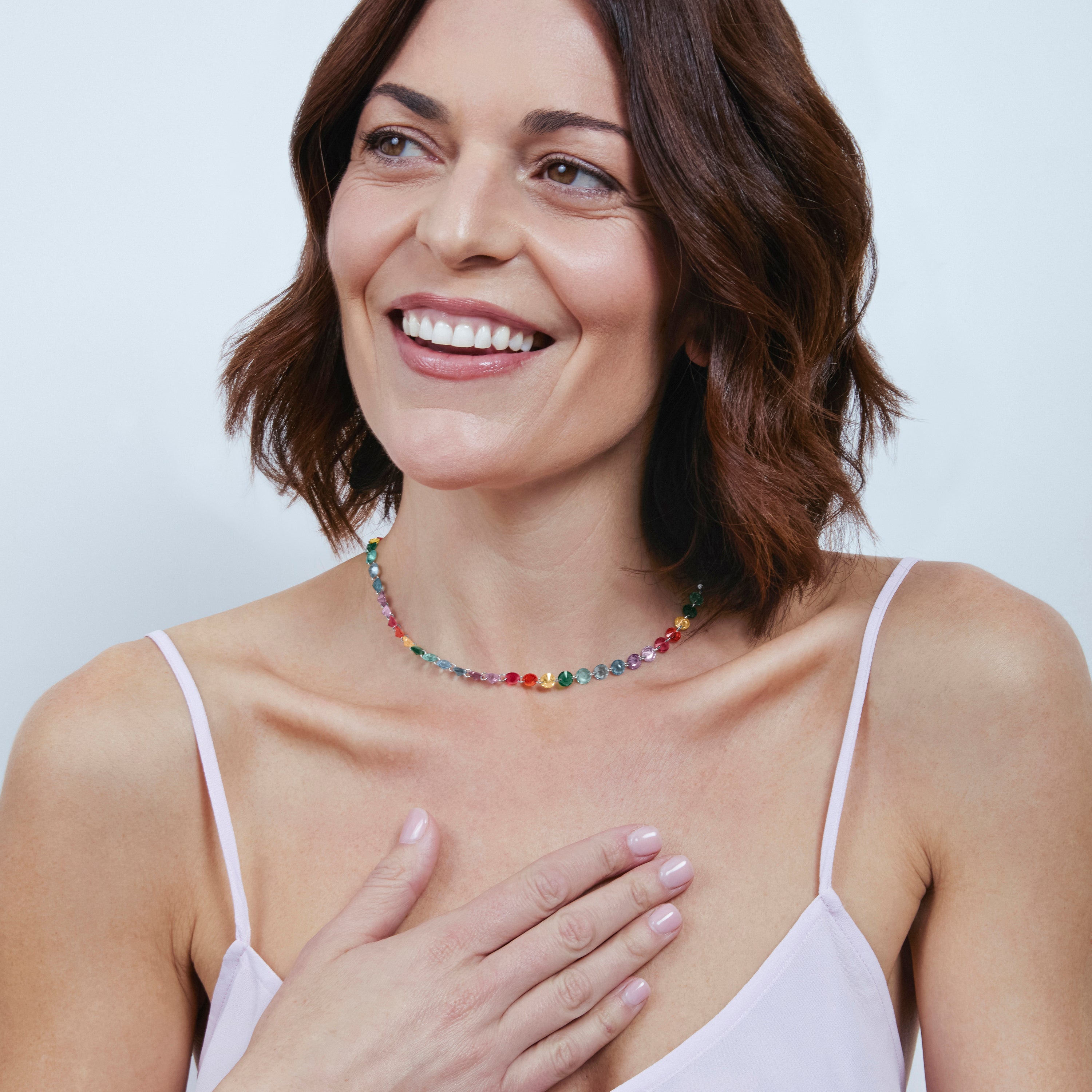 925 Sterling Silver and Multicolor Hydrothermal Quartz Necklace with Rhodium Finish - Rasyes
