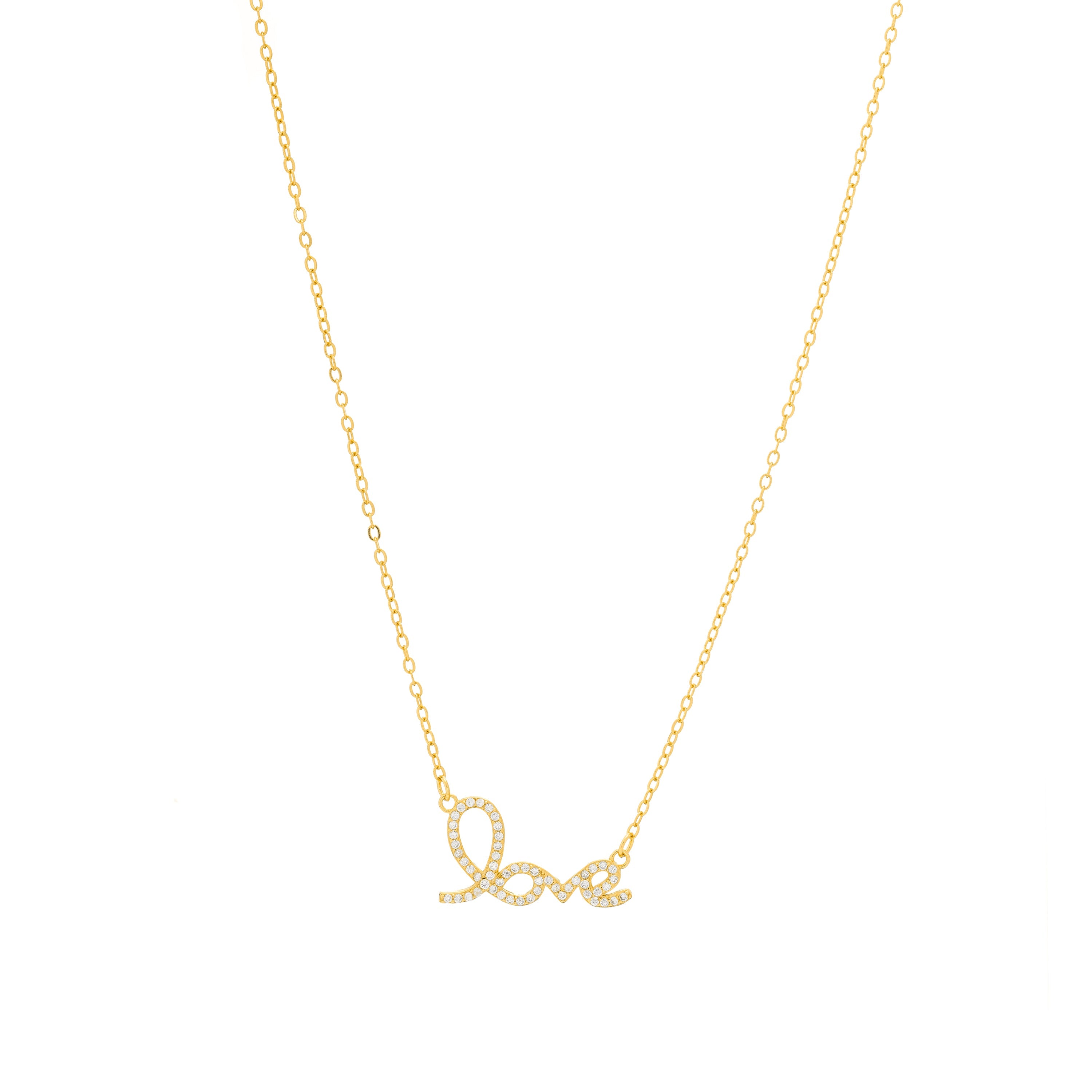 925 Sterling Silver and Brilliant Zirconia Necklace finished in 18k yellow gold - Love