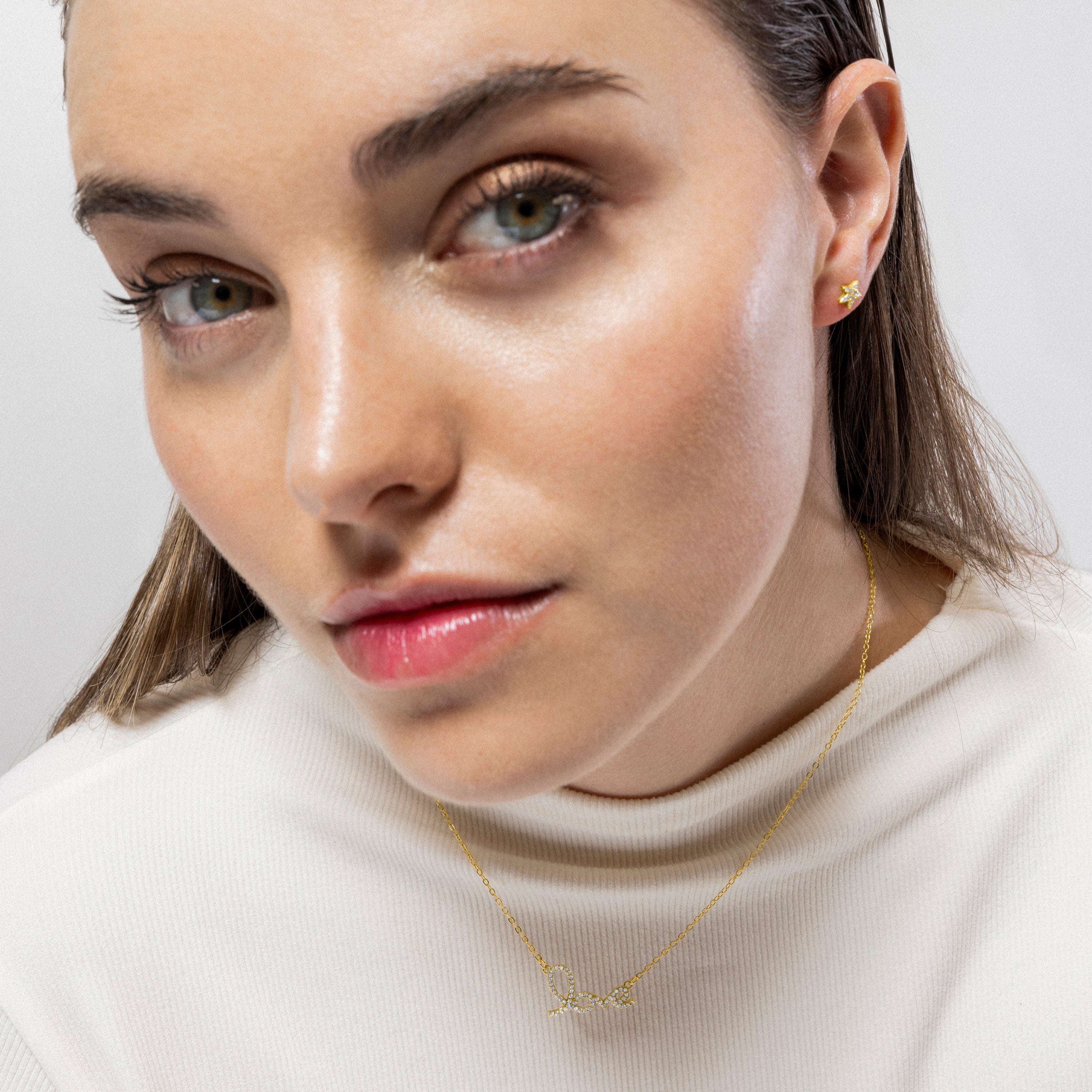 925 Sterling Silver and Brilliant Zirconia Necklace finished in 18k yellow gold - Love