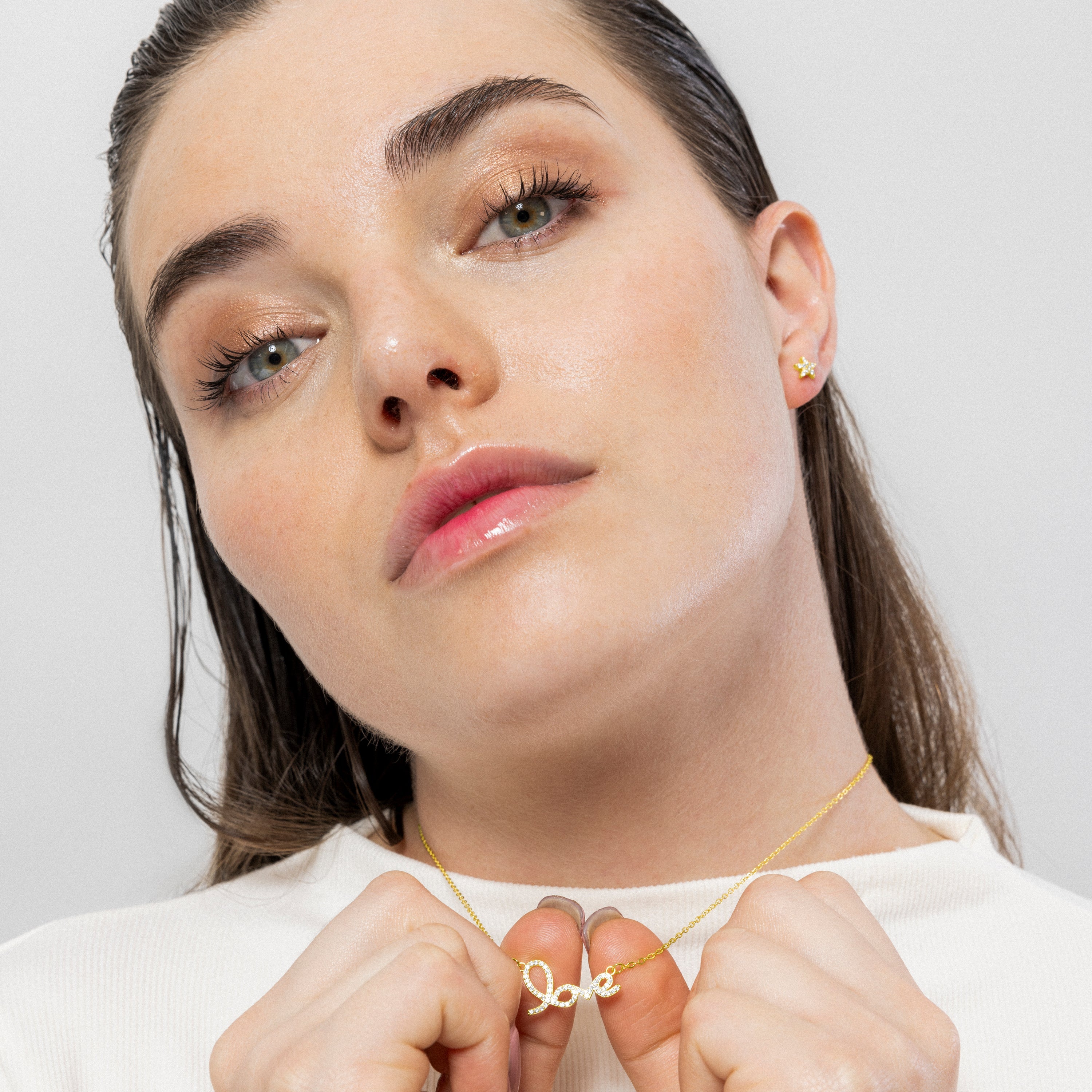 925 Sterling Silver and Brilliant Zirconia Necklace finished in 18k yellow gold - Love