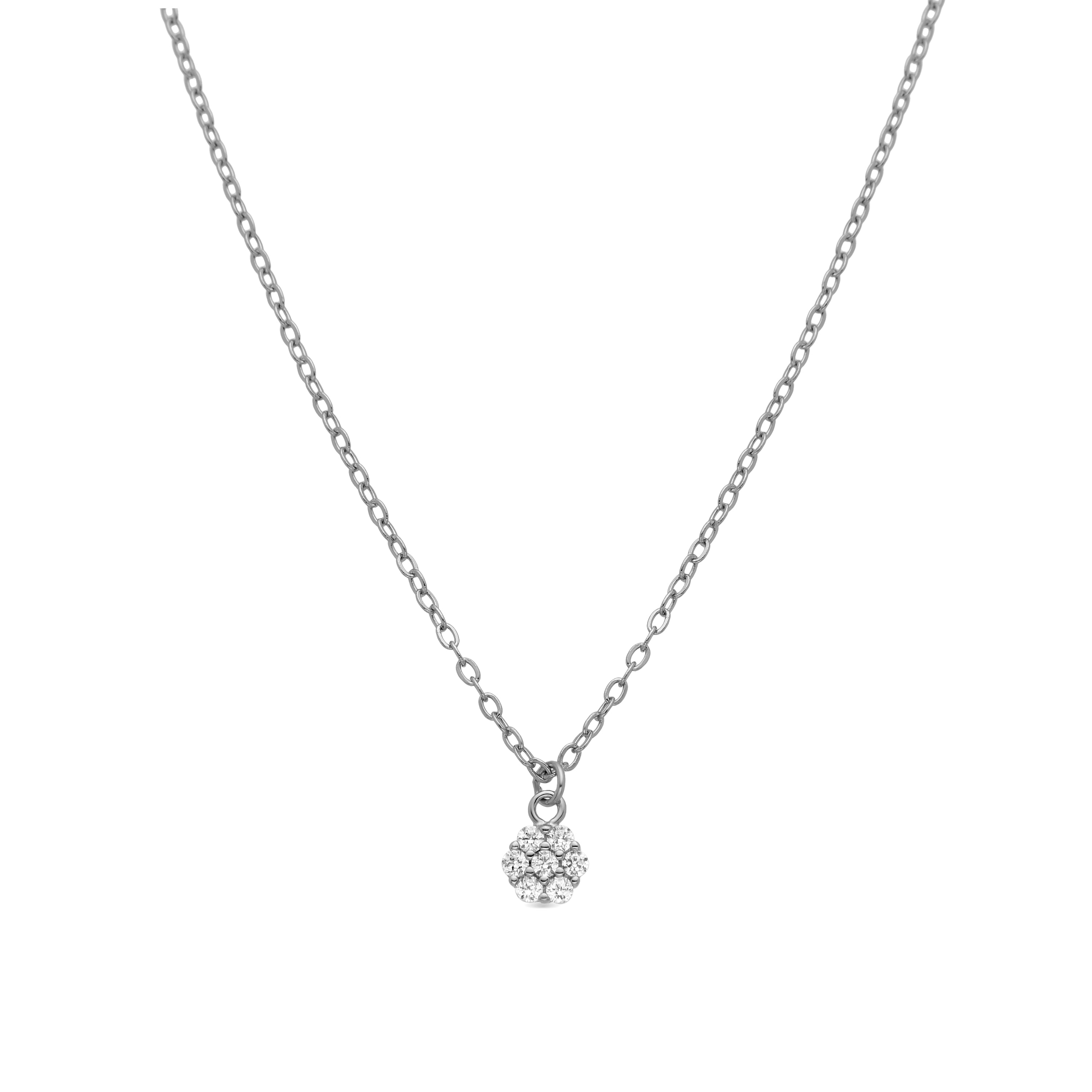 925 Sterling Silver and Brilliant Zirconia Necklace with Rhodium Finish - Oris
