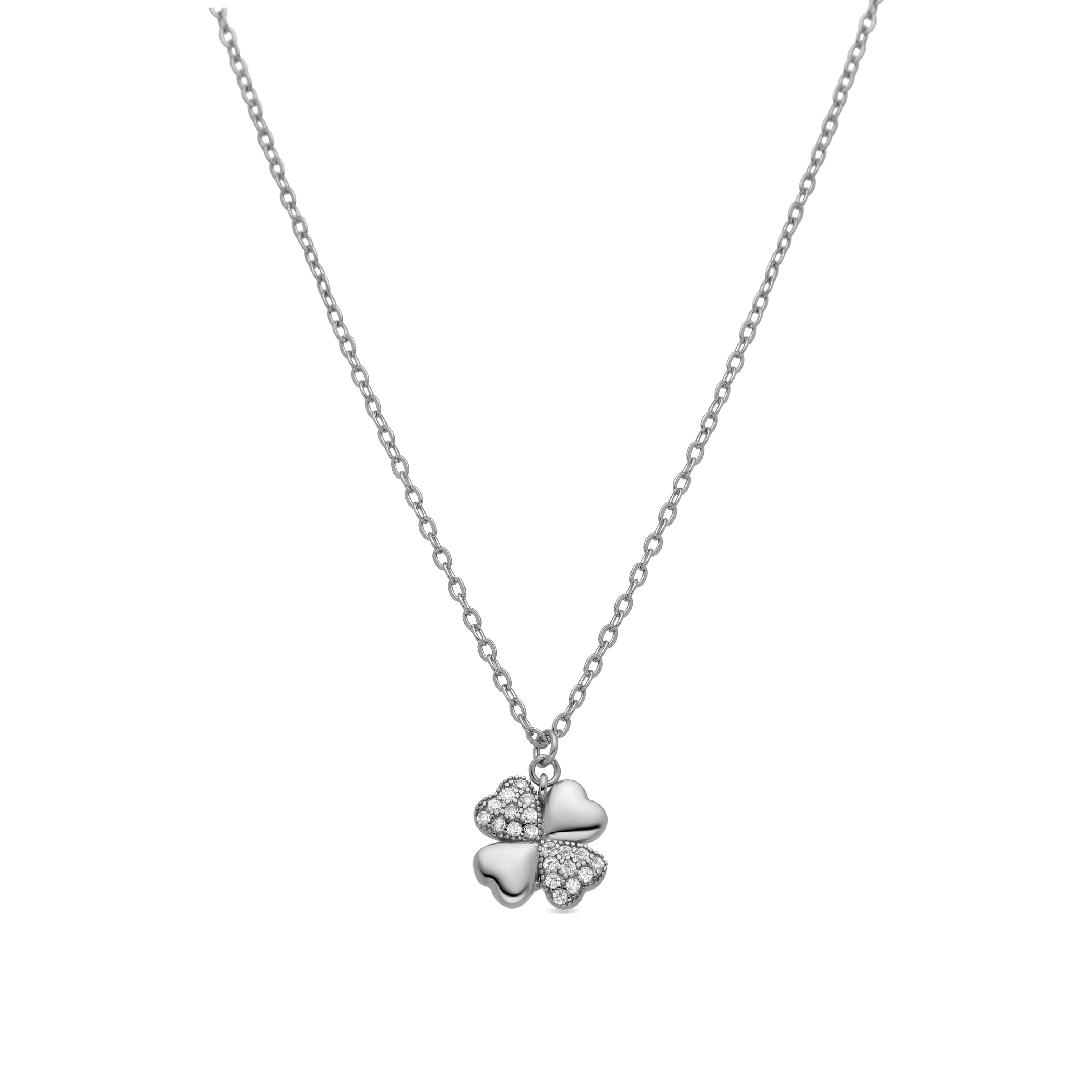 925 Sterling Silver and Brilliant Zirconia Necklace with Rhodium Finish - Lumah