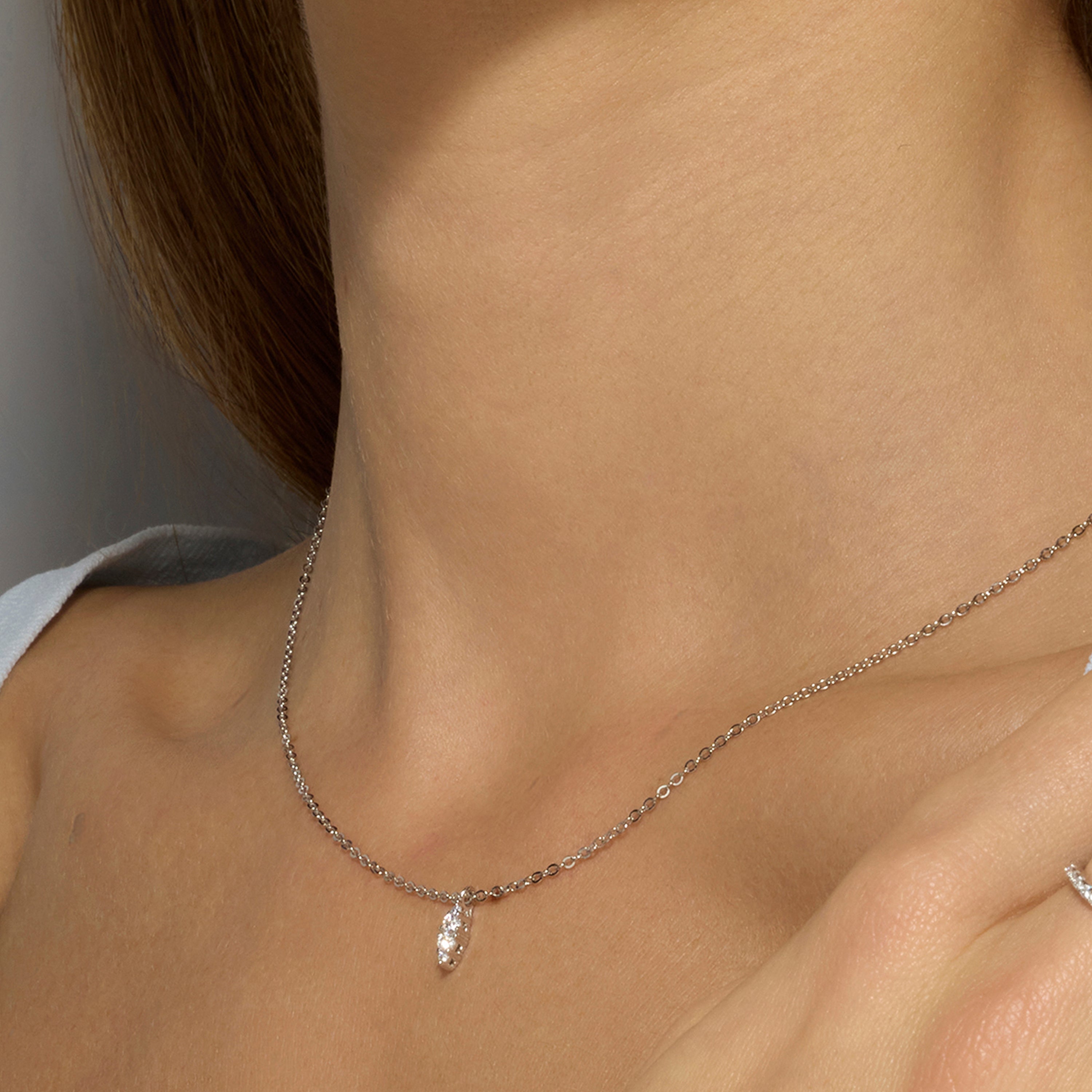 925 Sterling Silver and Brilliant Zirconia Necklace, Rhodium Finish - Naswa