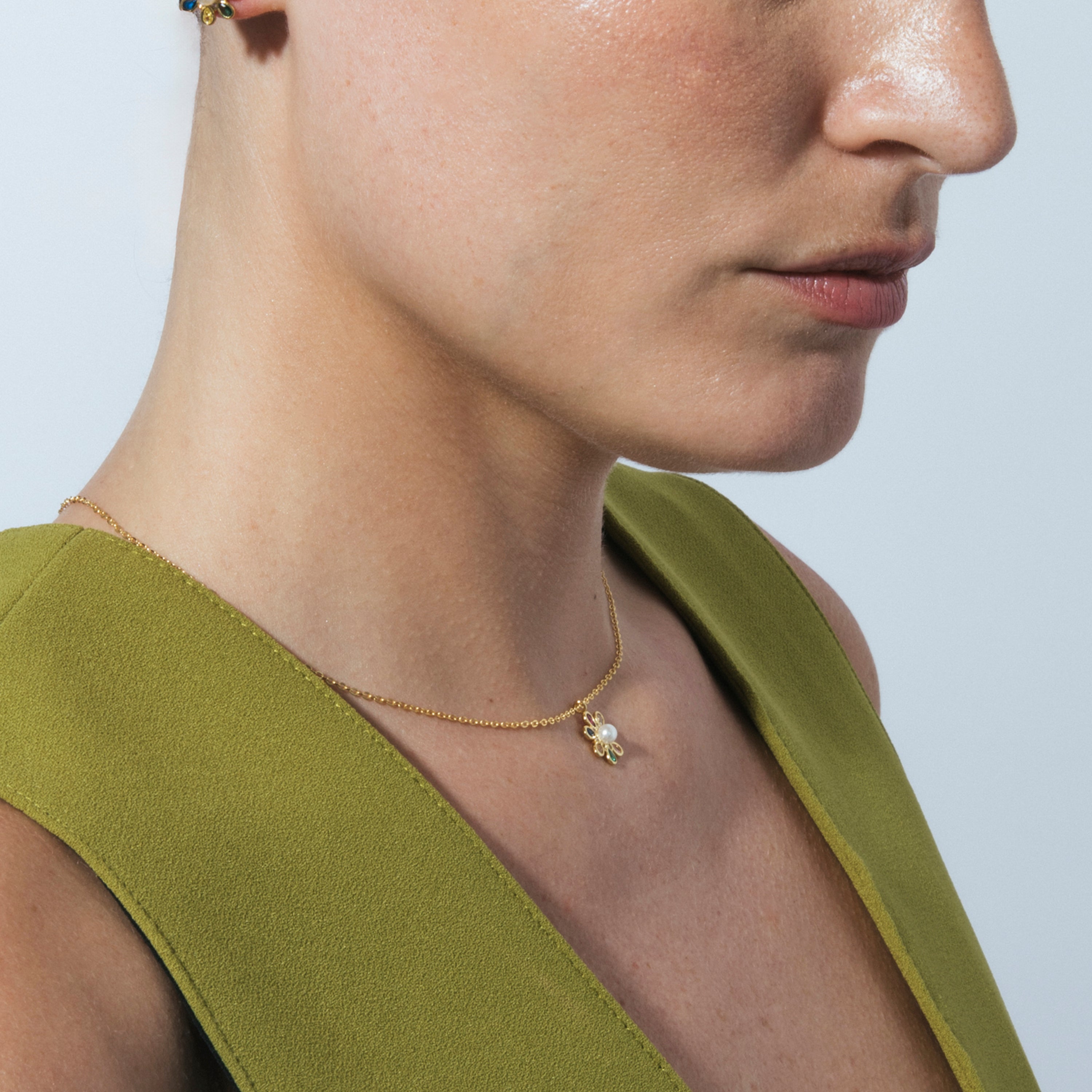 Collar de Plata de Ley 925 y Circonita Multicolor acabado en oro amarillo 18k - Horsa