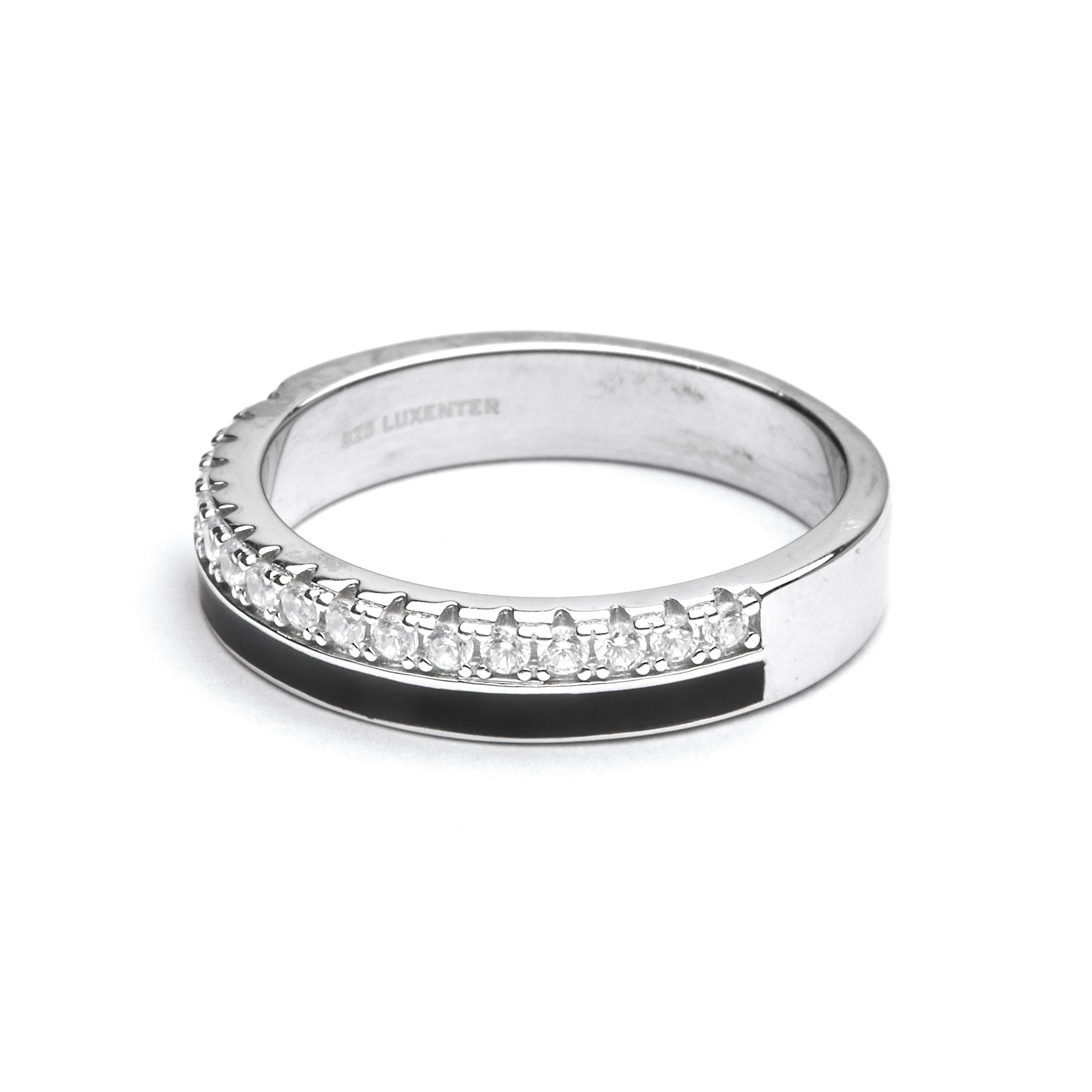 925 Sterling Silver and Black Lacquer Ring with Rhodium Finish - Dersa