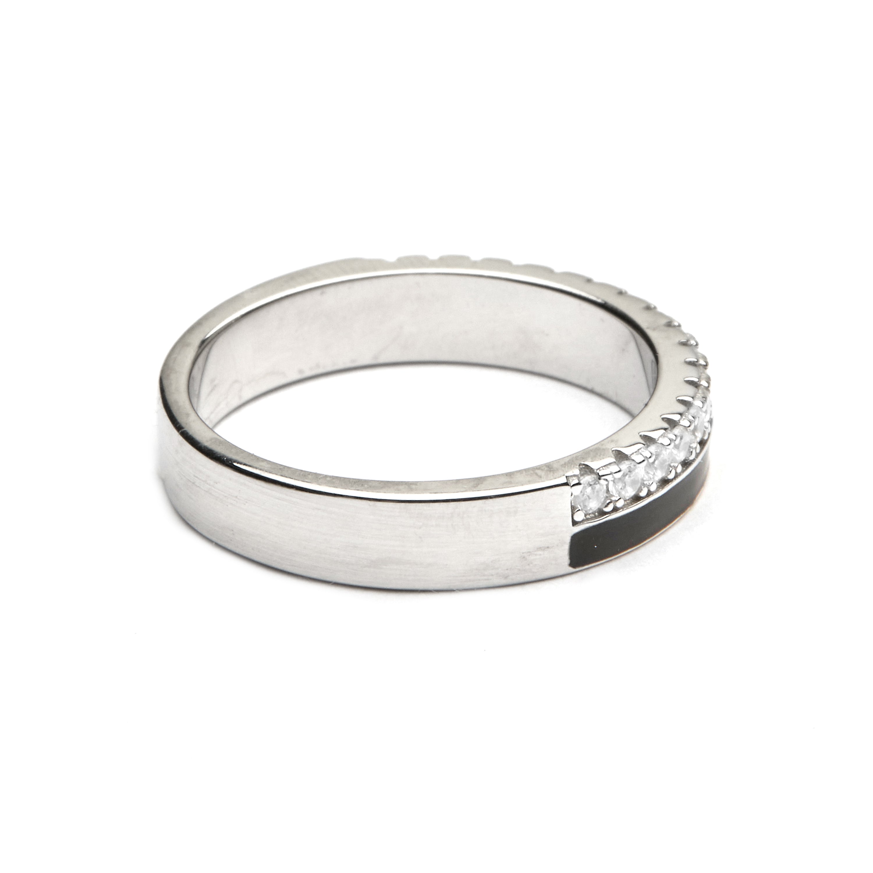 925 Sterling Silver and Black Lacquer Ring with Rhodium Finish - Dersa