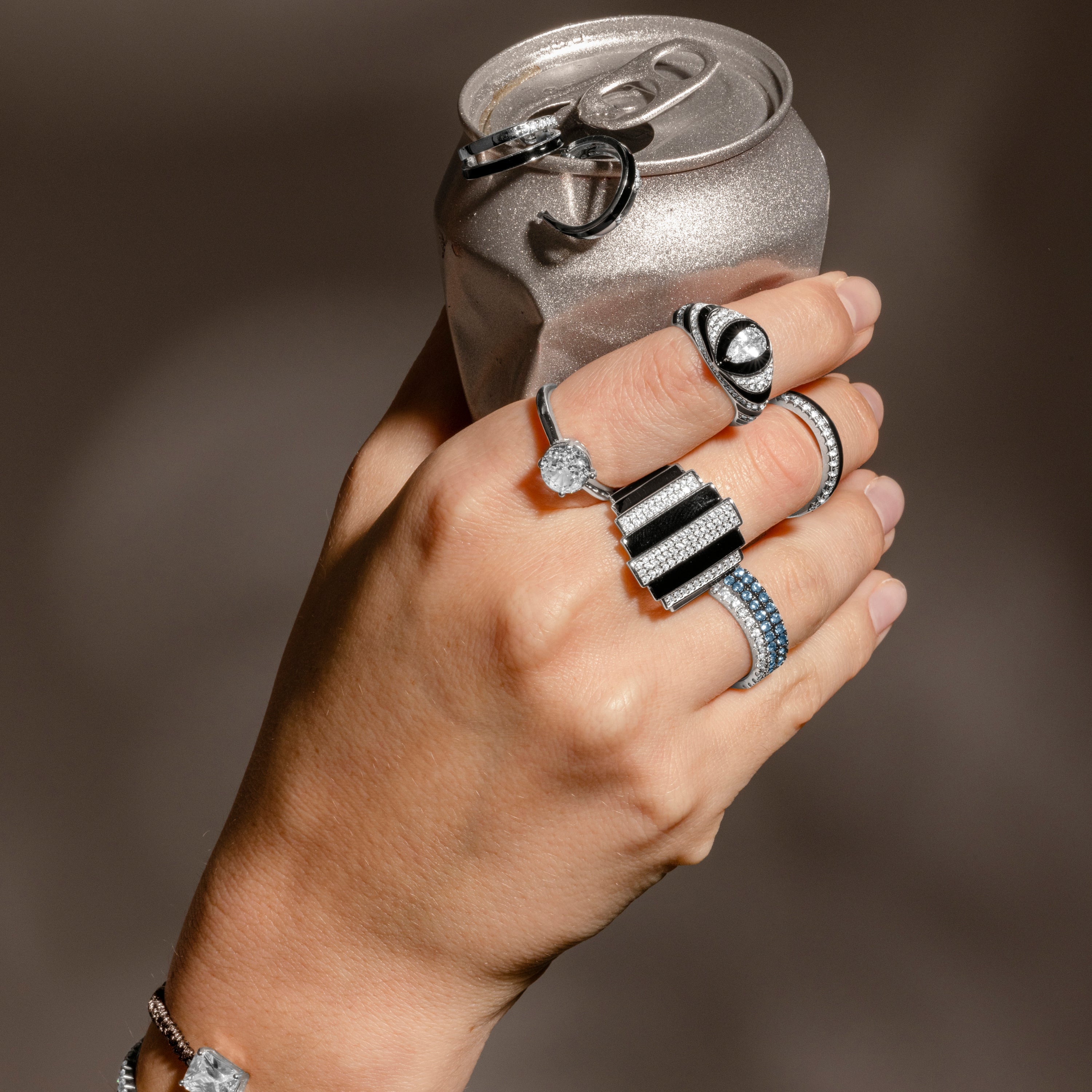 925 Sterling Silver and Black Lacquer Ring with Rhodium Finish - Dersa