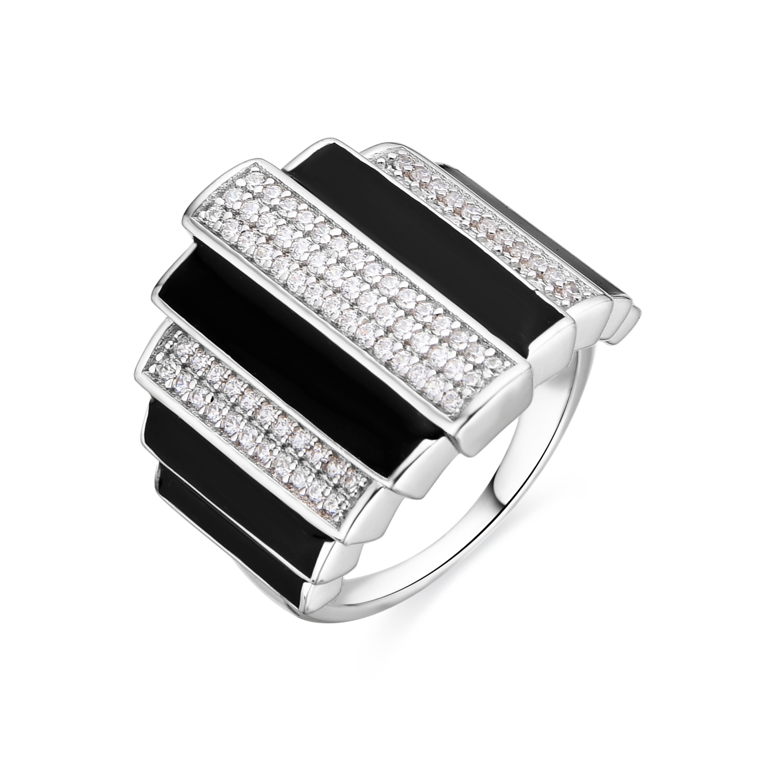925 Sterling Silver and Black Lacquer Ring with Rhodium Finish - Epur