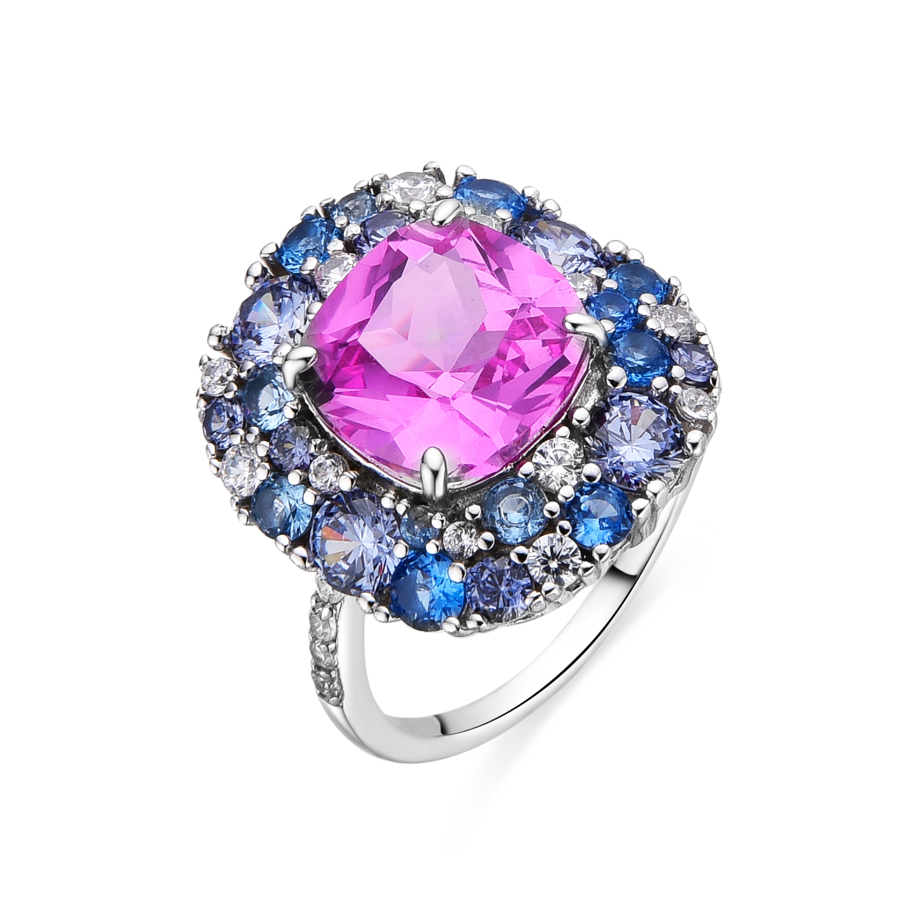 925 Sterling Silver and Multicolor Zirconia Ring with Rhodium Finish - Uxre