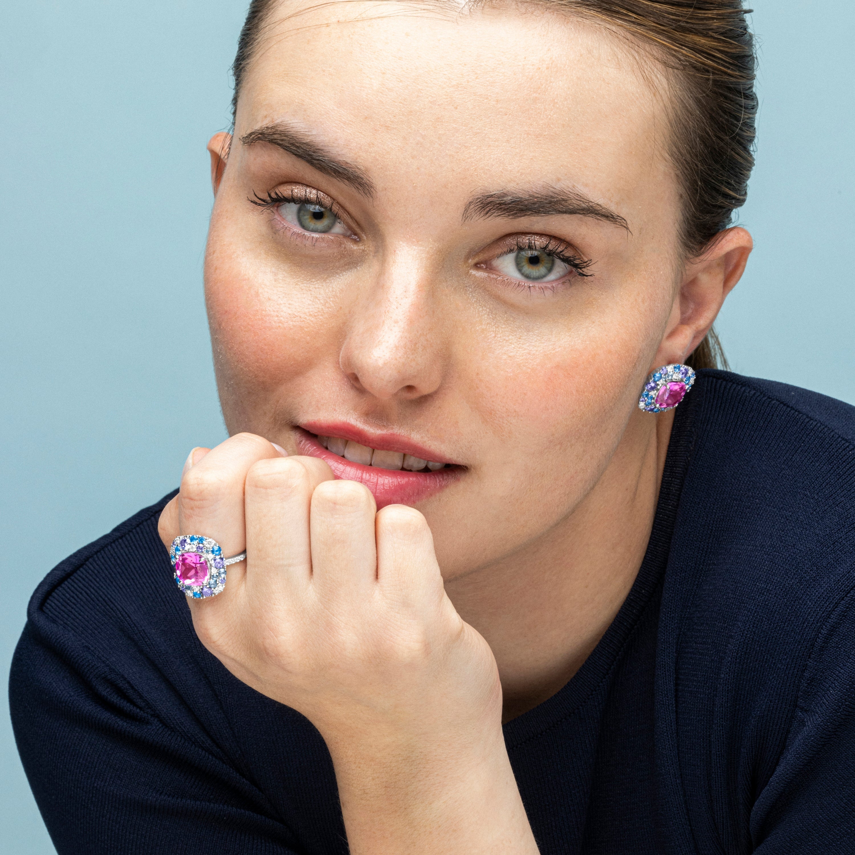 925 Sterling Silver and Multicolor Zirconia Ring with Rhodium Finish - Uxre