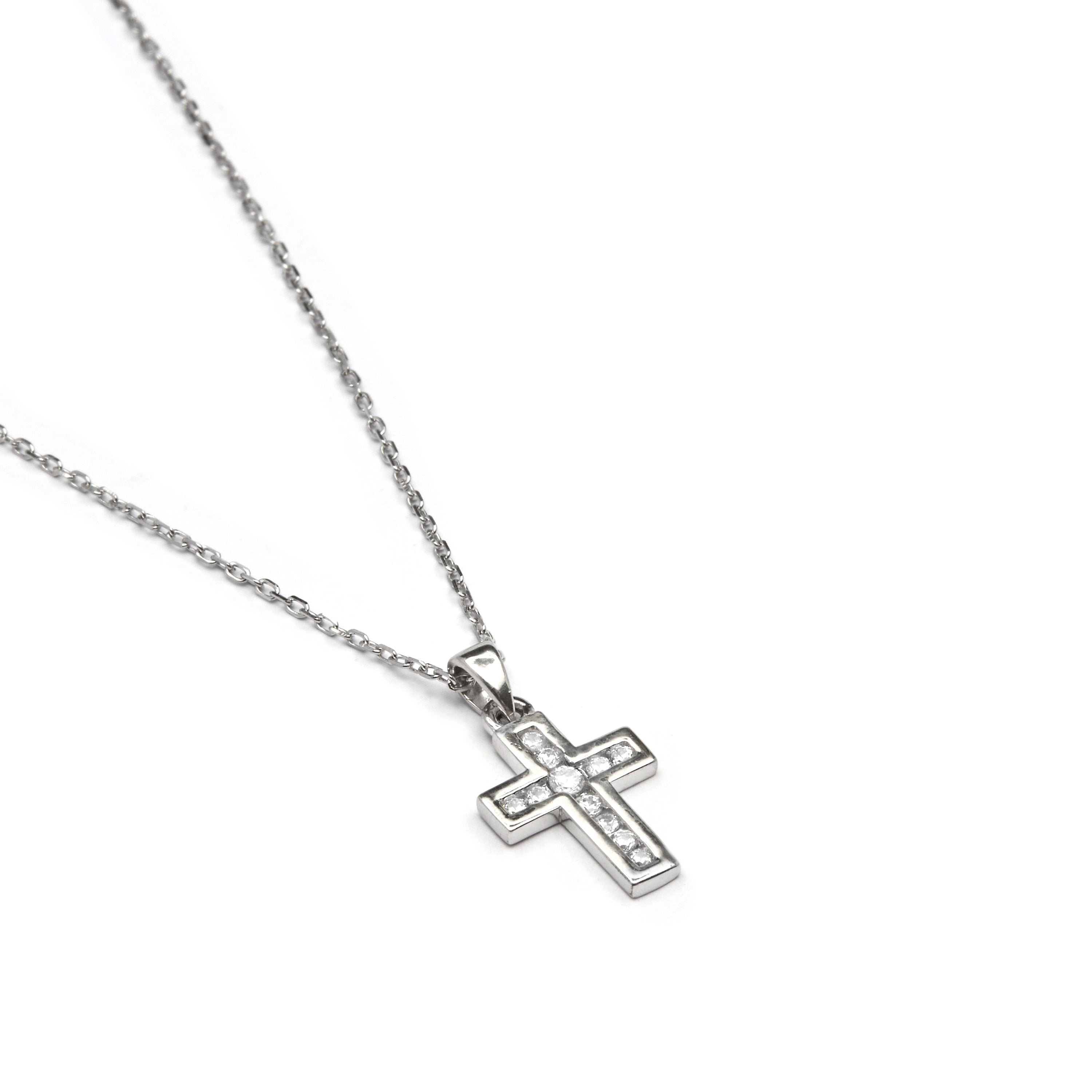 925 Sterling Silver Necklace with Brilliant Zirconia, Rhodium Finish - Baptism