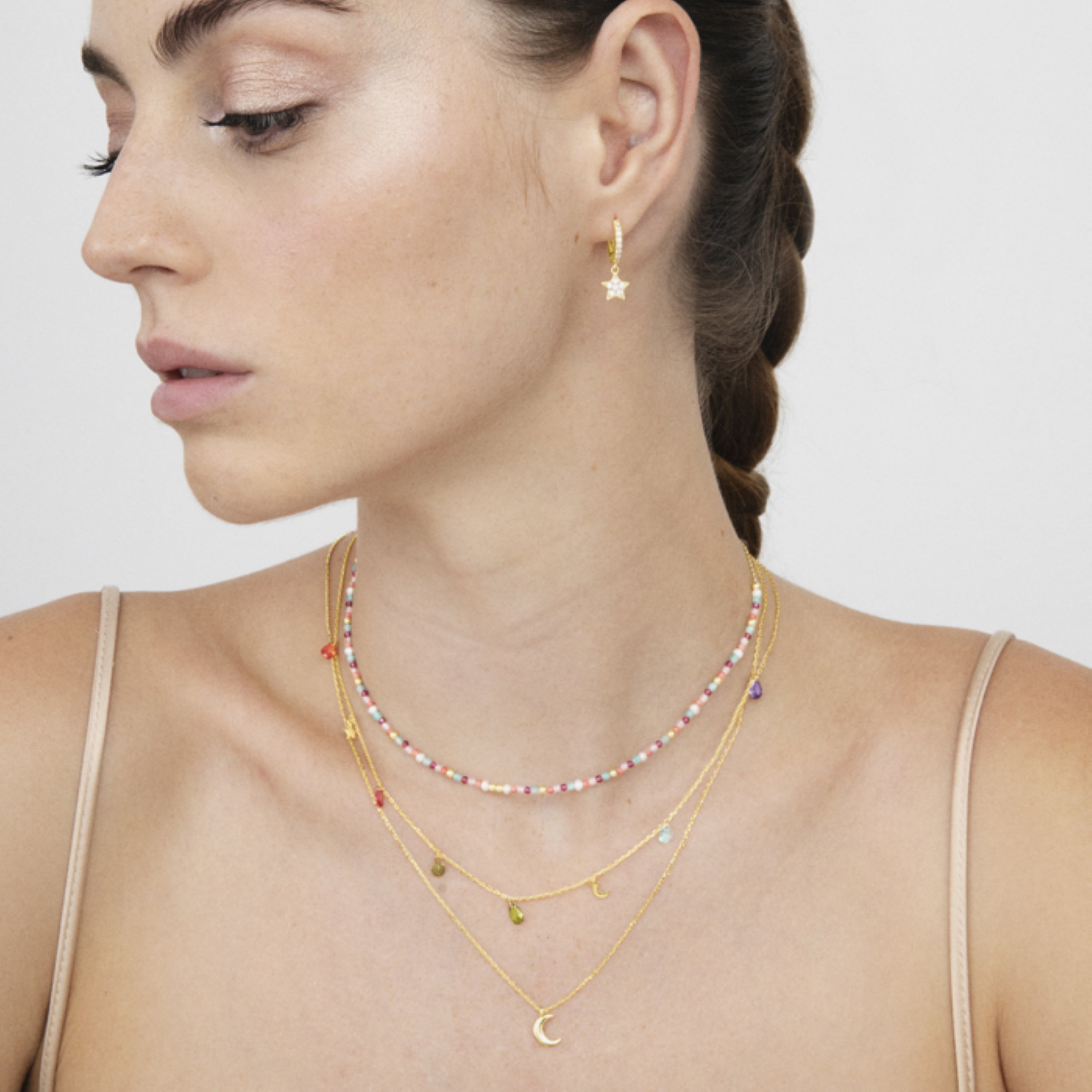 925 Sterling Silver Necklace with 18K Yellow Gold Finish - Crescent