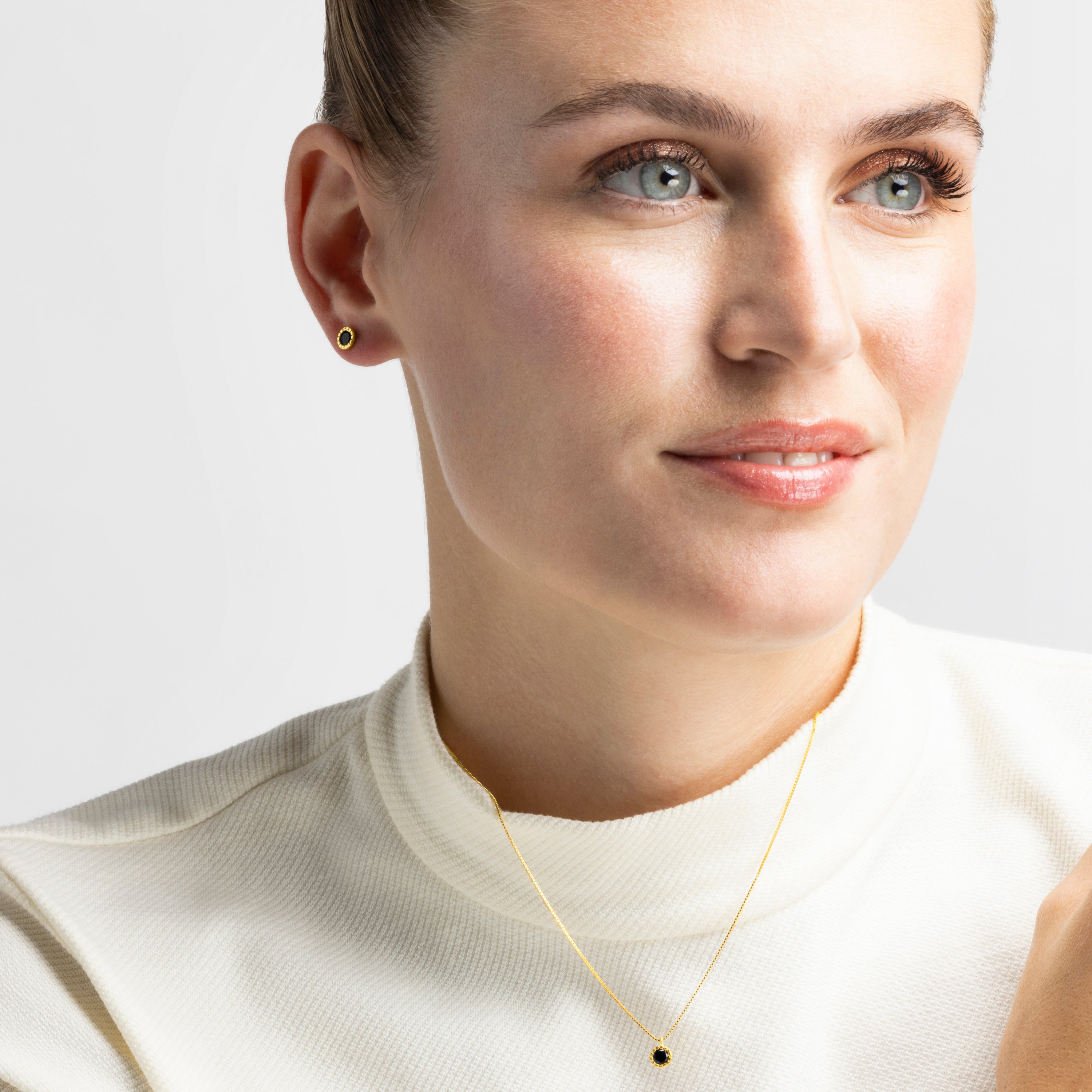 925 Sterling Silver Necklace with Onyx Zirconia finished in 18K Yellow Gold - Naadim