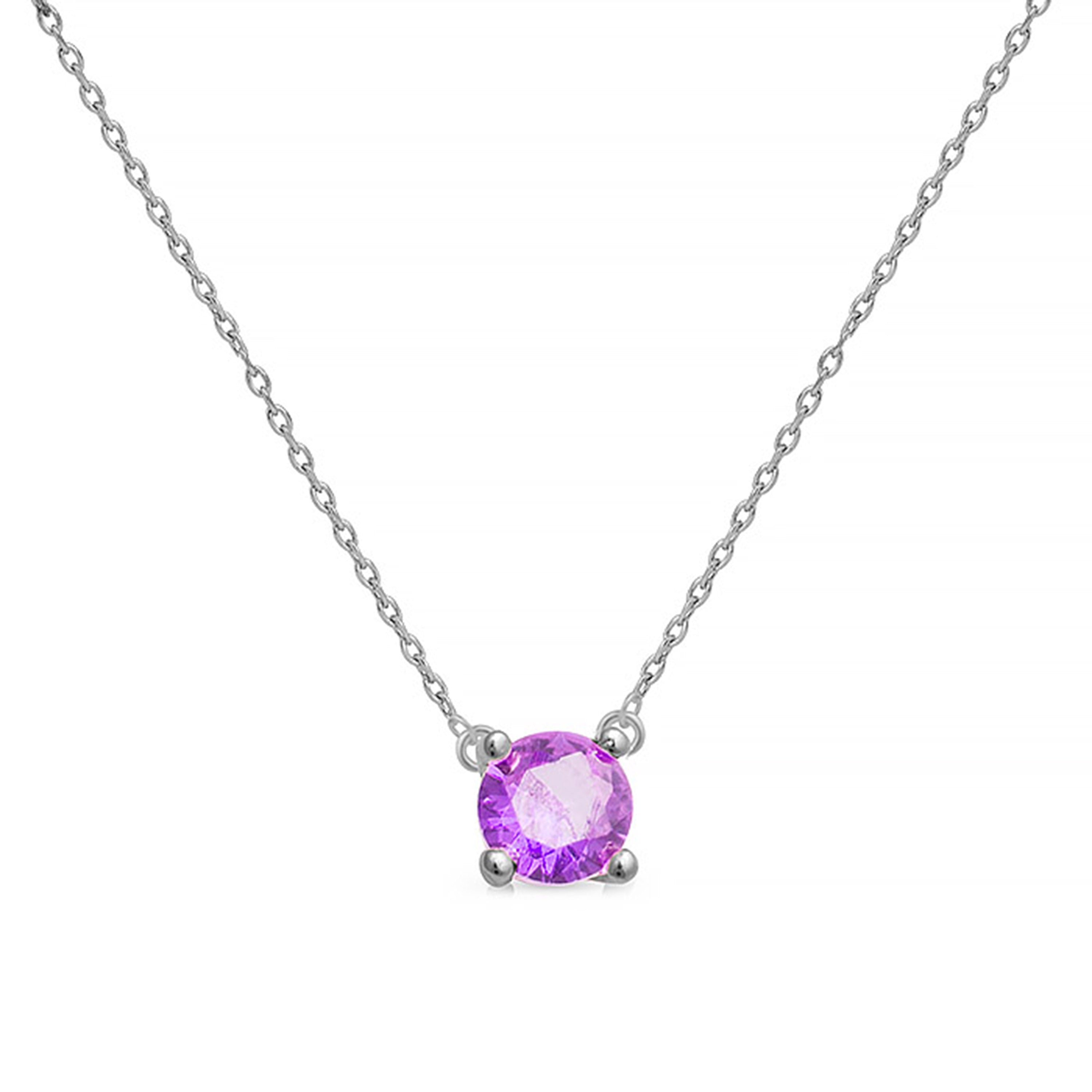 925 Sterling Silver Necklace with Amethyst Zirconia and Rhodium Finish - Otieno