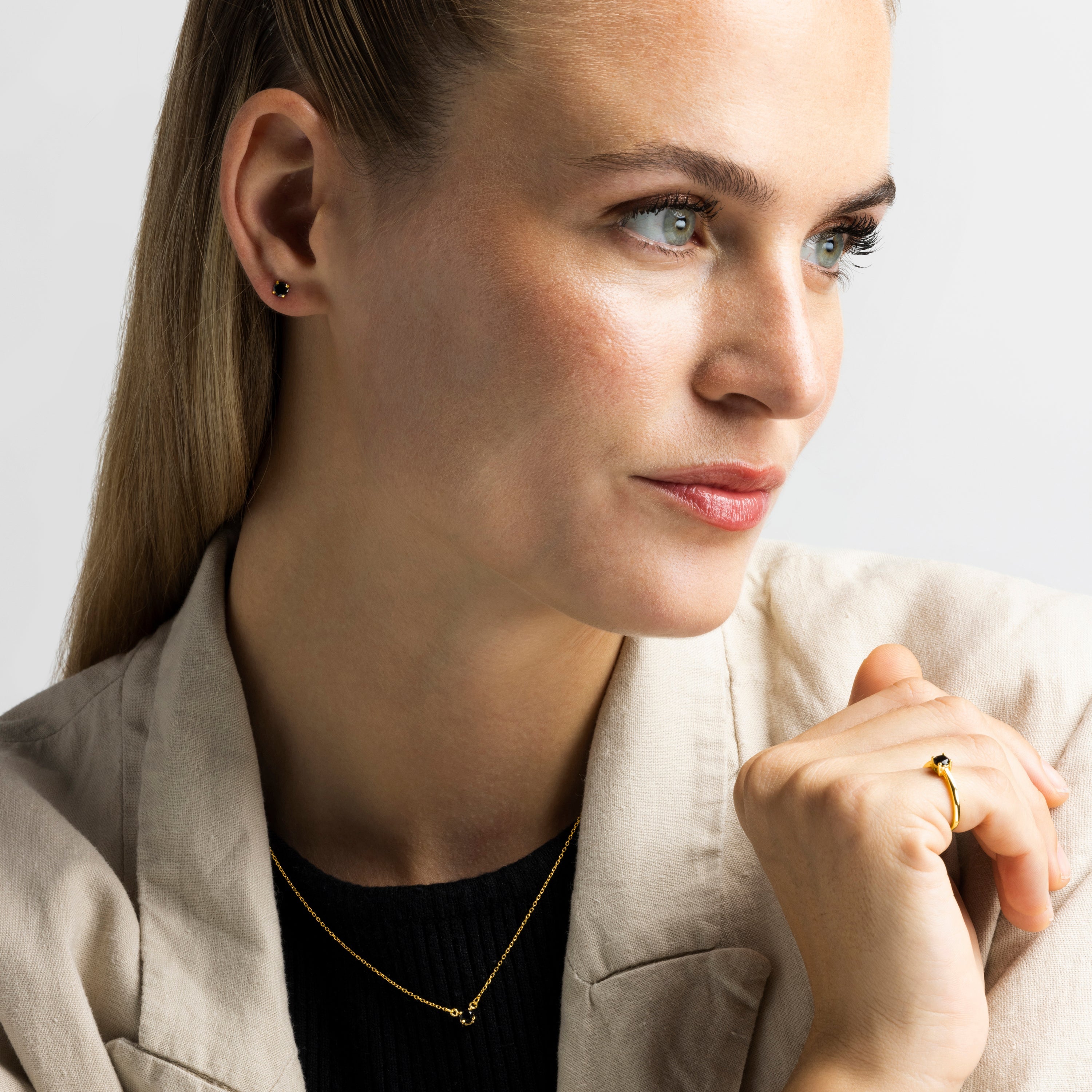 925 Sterling Silver Necklace with Onyx Zirconia finished in 18K yellow gold - Otieno