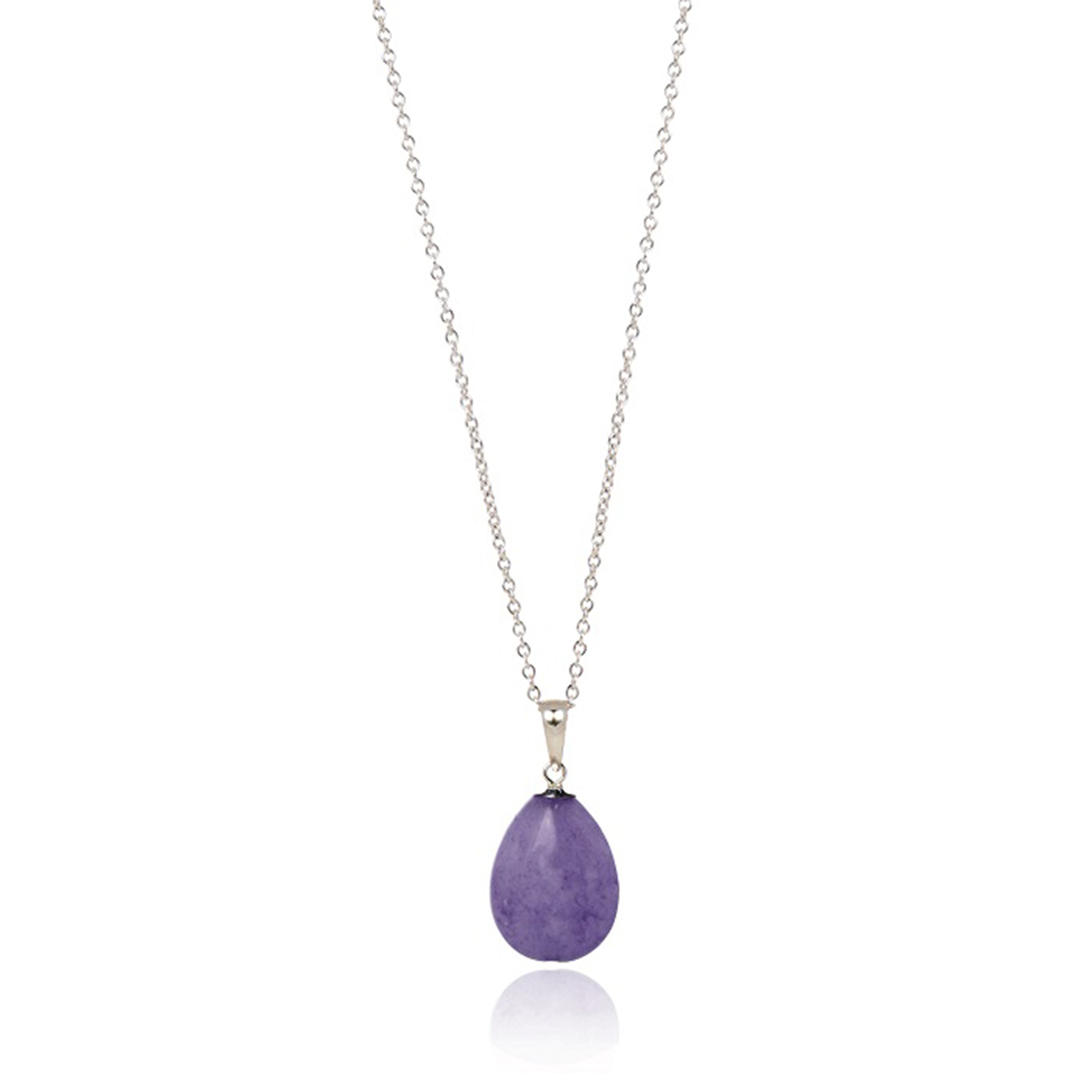 925 Sterling Silver Necklace with Natural Amethyst in Rhodium Finish - Drop