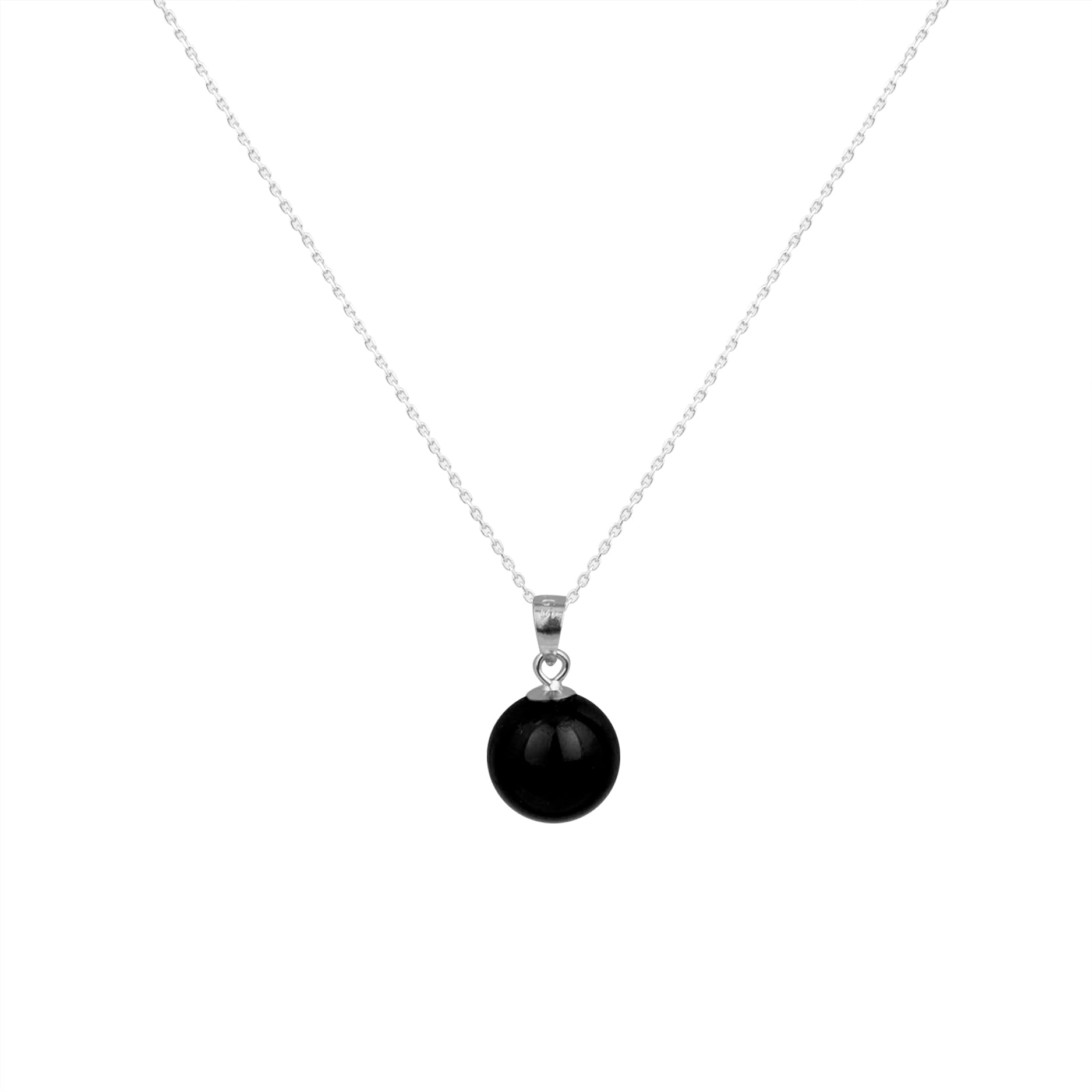 925 Sterling Silver Necklace with Hydrothermal Onyx Quartz, Rhodium Finish - Ball