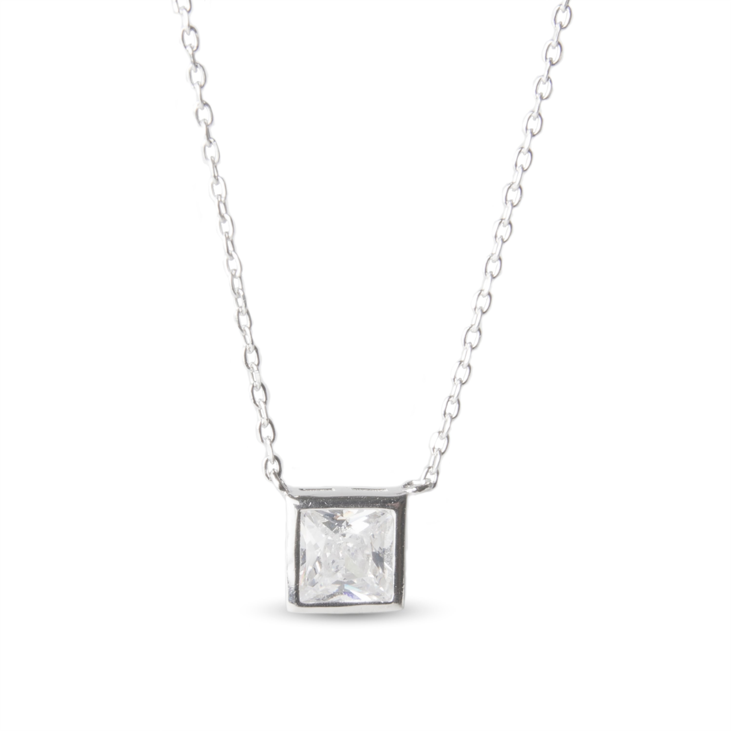 925 Sterling Silver Necklace with Rhodium-Plated Brilliant Zirconia - Birdax
