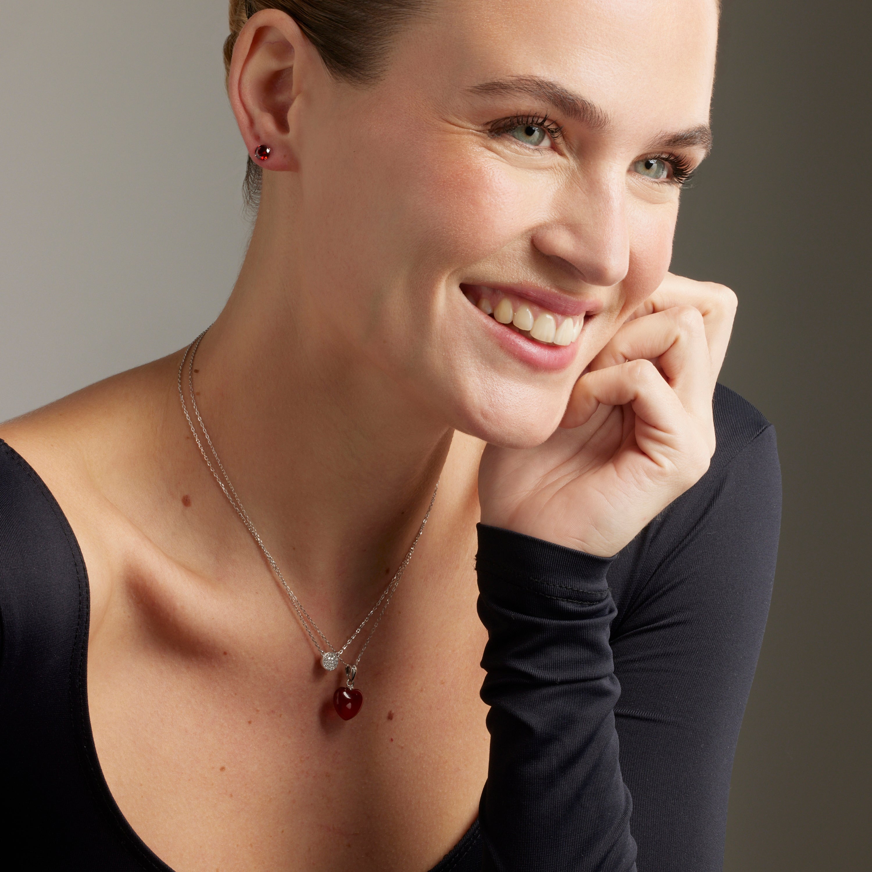 925 Sterling Silver Necklace with Rhodium-Finished Brilliant Zirconia - Zasa