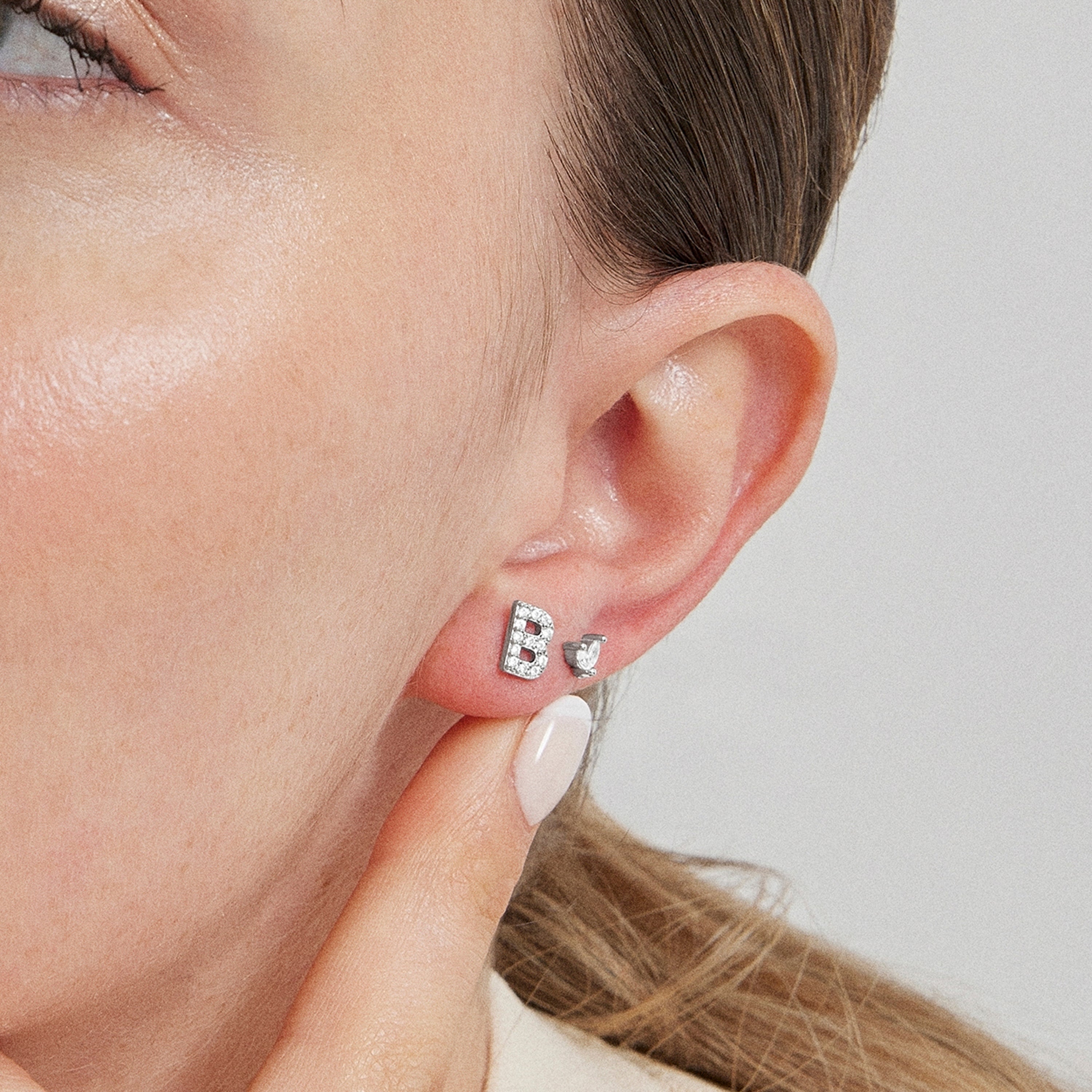 925 Sterling Silver Piercing with Brilliant Zirconia, Rhodium Finish - Dali